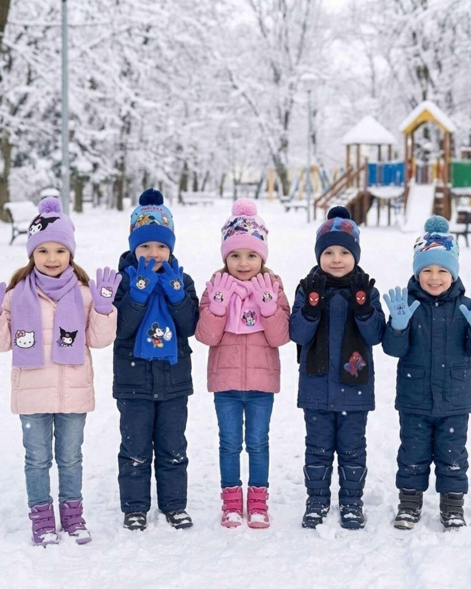 Set Invierno Niños niñas Gorro,Bufanda,Guantes Térmico01-4