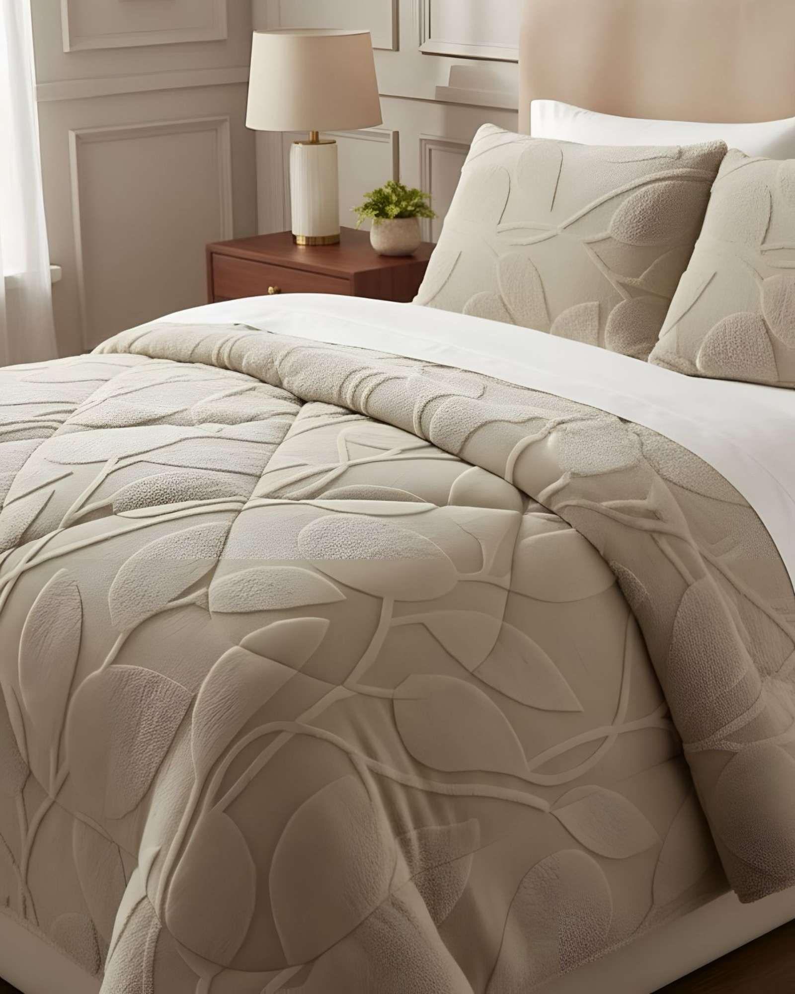 Cubrecama Acolchado con chiporro diseño Texturizado Hojas King K7-3