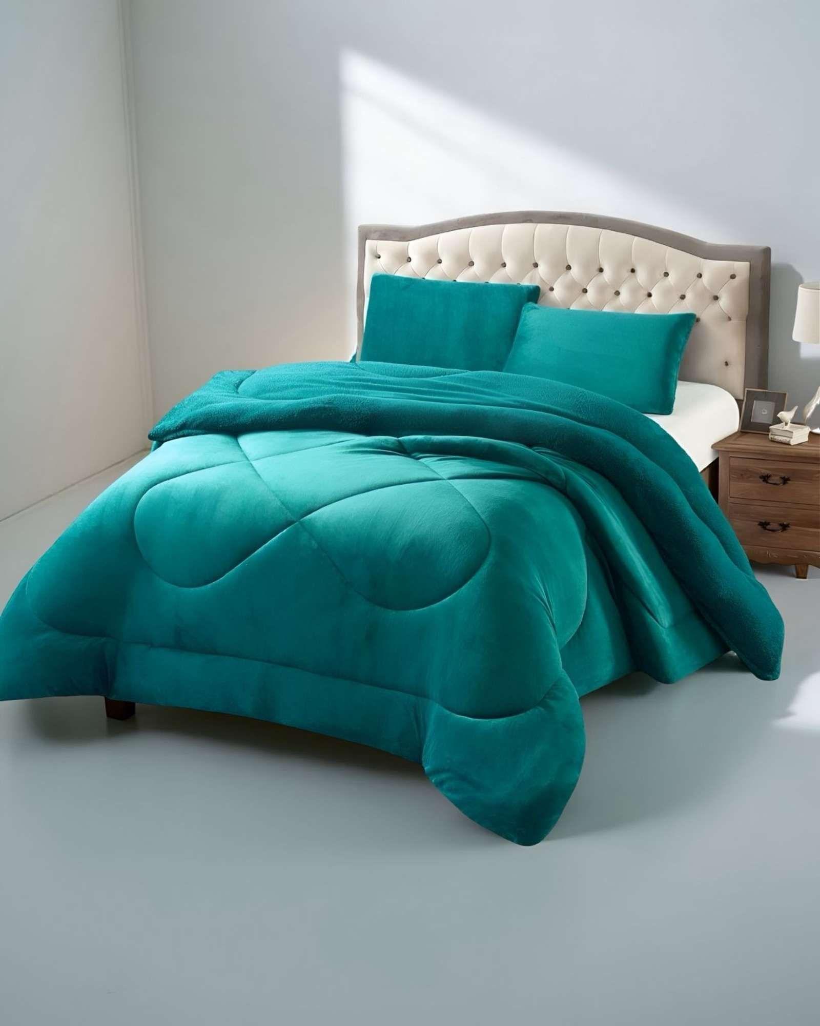 Cubrecama plush con chiporro Acolchado liso King verde-3