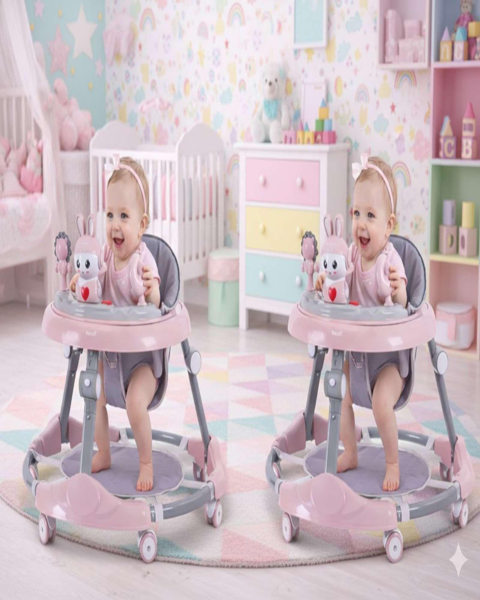 Pack 2 Andador de Bebe Gemelos con Juegos Interactivos Rosado-1