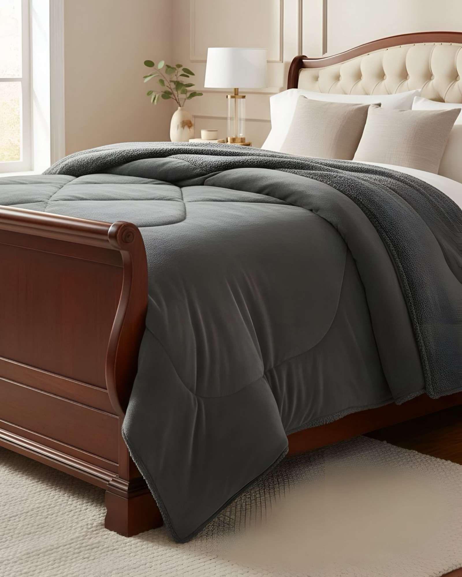 Cubrecama plush con chiporro Acolchado liso 2 plazas gris-2