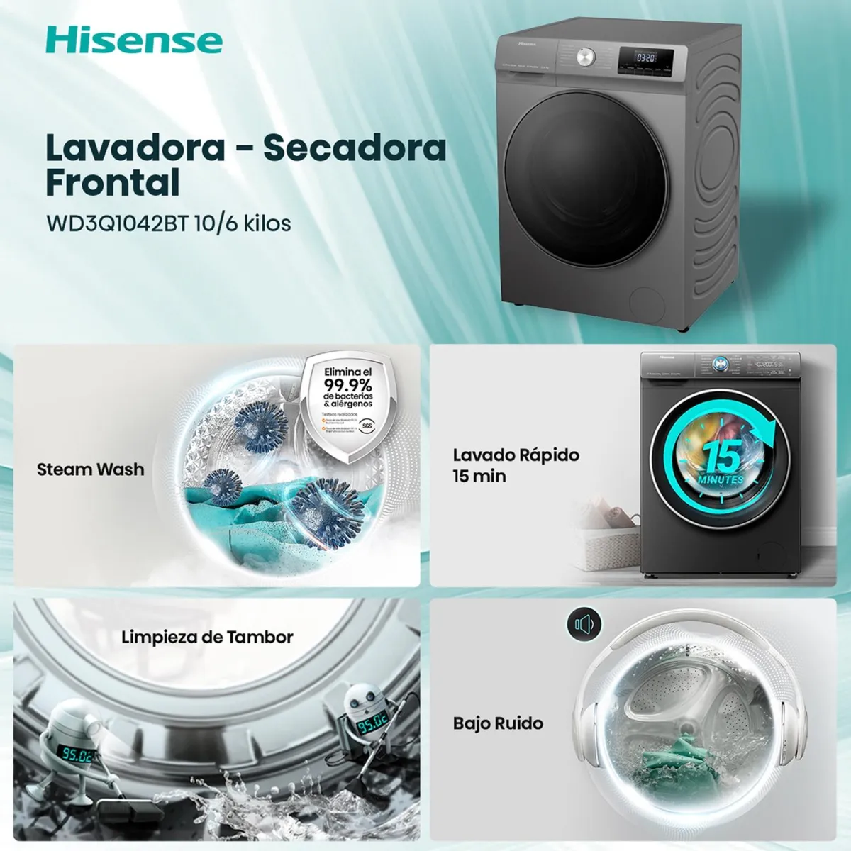 Lavadora-Secadora Hisense WD3Q 10 kg Blanco Carga Frontal-2
