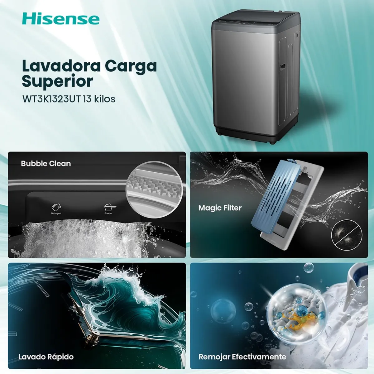 Lavadora Hisense WT3K1323UT 13 kg Gris Carga Superior-2