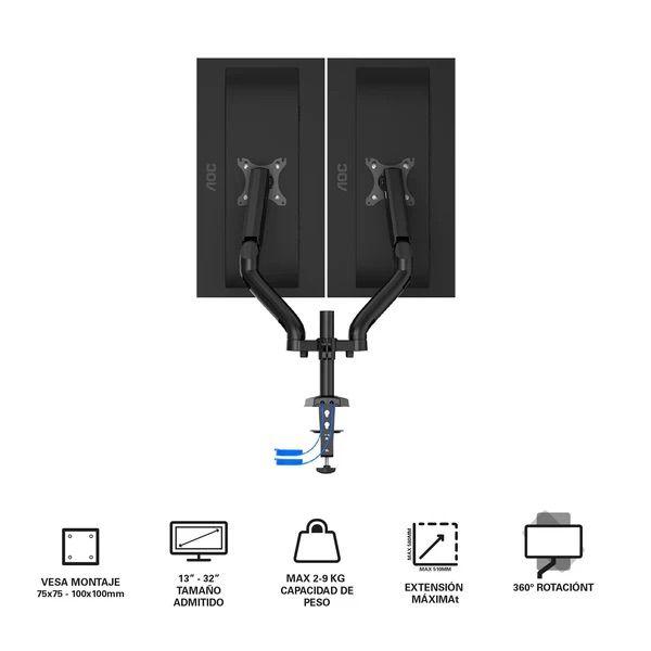 Soporte Doble AOC AD110DX para Monitores 13" a 32" con USB-2