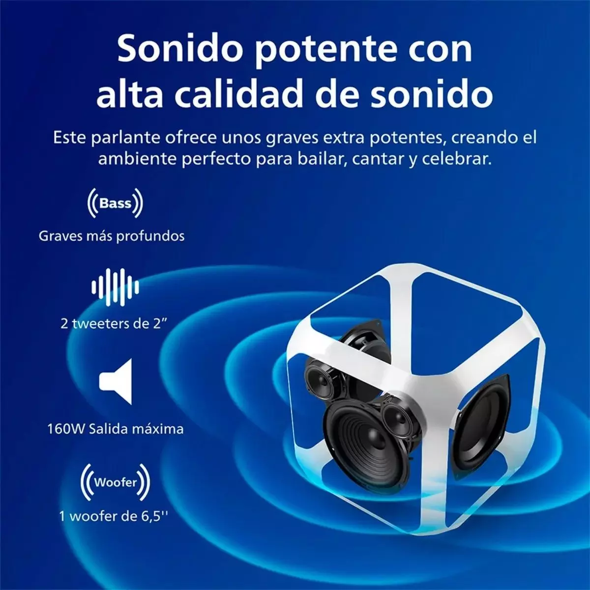 Parlante Philips TAX7207-10 Bluetooth 80W con Luces 360°-1