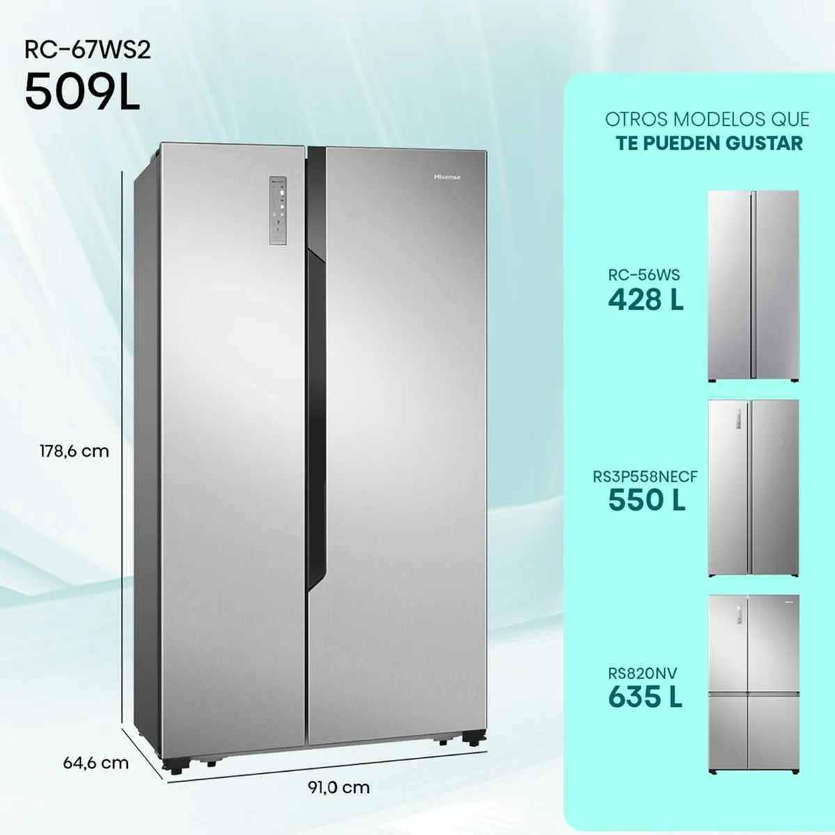 Refrigerador Side by Side Hisense RC67WS2 508L Inox No Frost-1