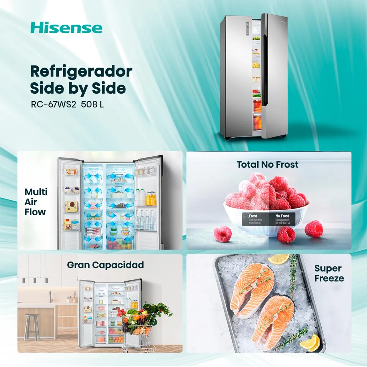 Refrigerador Side by Side Hisense RC67WS2 508L Inox No Frost-2