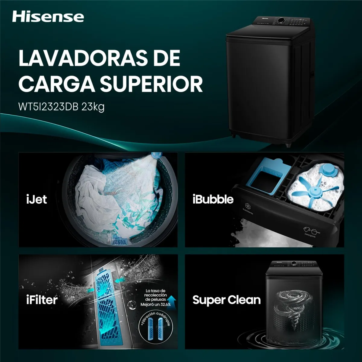 Lavadora Hisense WT5I2323DB 23 kg Gris Oscuro Carga Superior-2