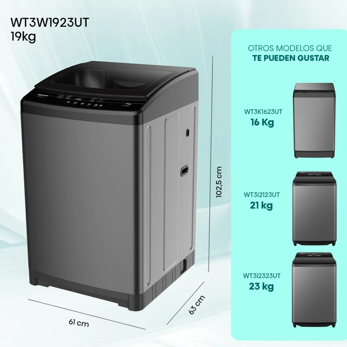 Lavadora Hisense WT3W1923UT 19 kg gris Carga Superior-1
