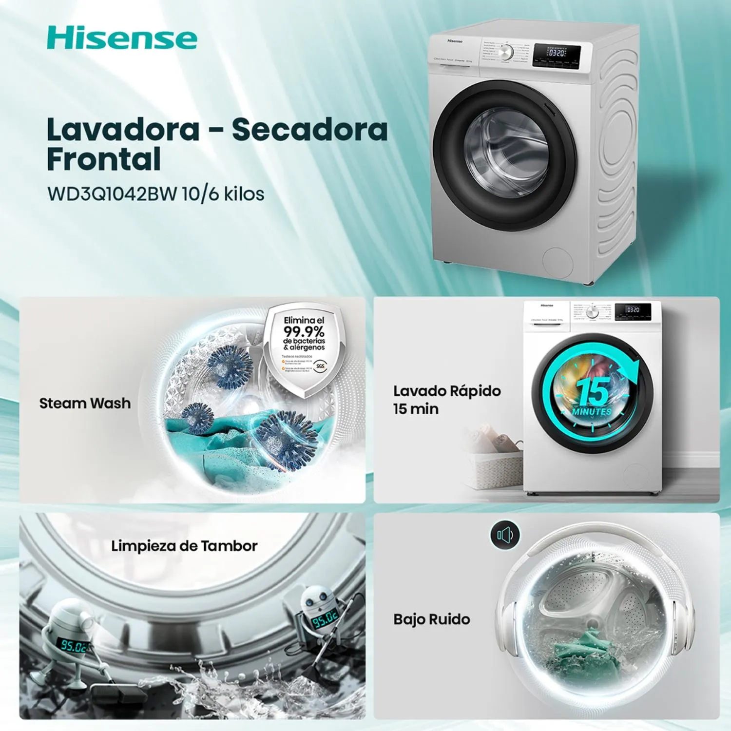 Lavadora Hisense WD3Q1042BW 10 kg Blanco Carga Frontal-2