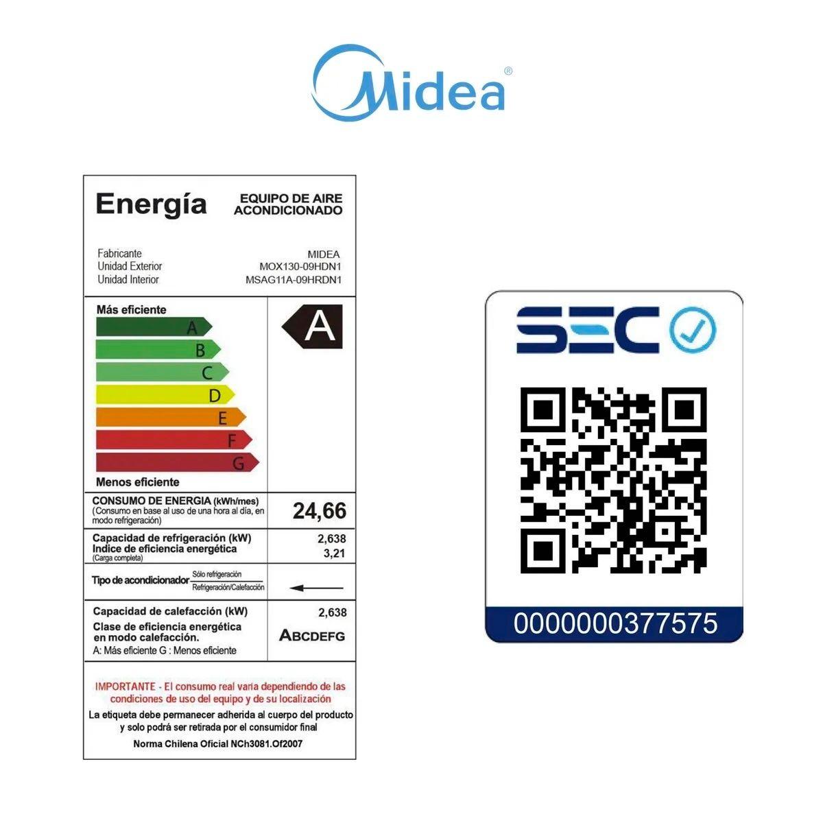 Aire Acondicionado Midea MOX130-09HDN1-B Xtreme 9.000 BTU-6