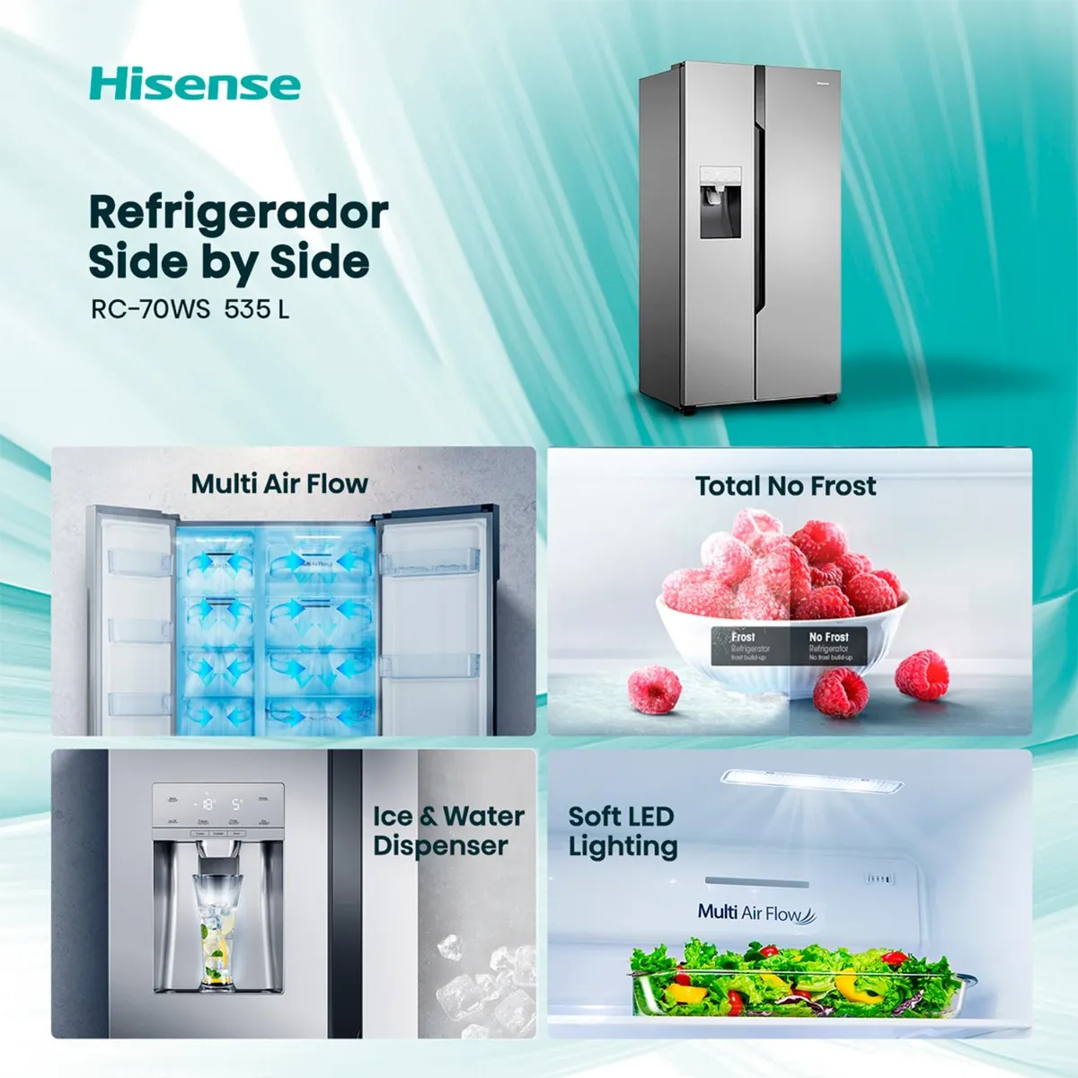 Refrigerador Side by Side Hisense RC70WS 566L Inox No Frost-2