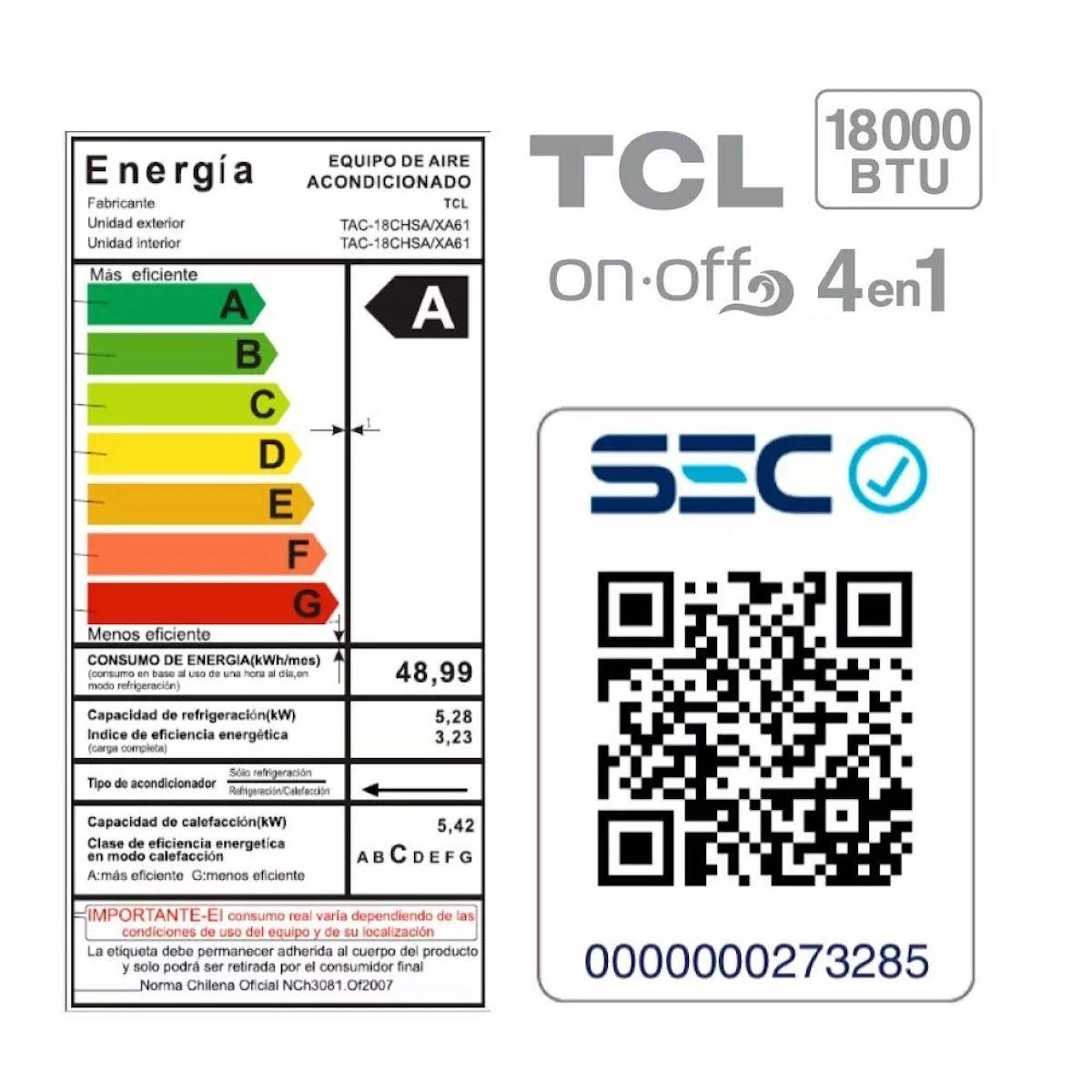 Aire Acondicionado TCL TAC-18CHSA-XA61 18.000 BTU Inverter-4