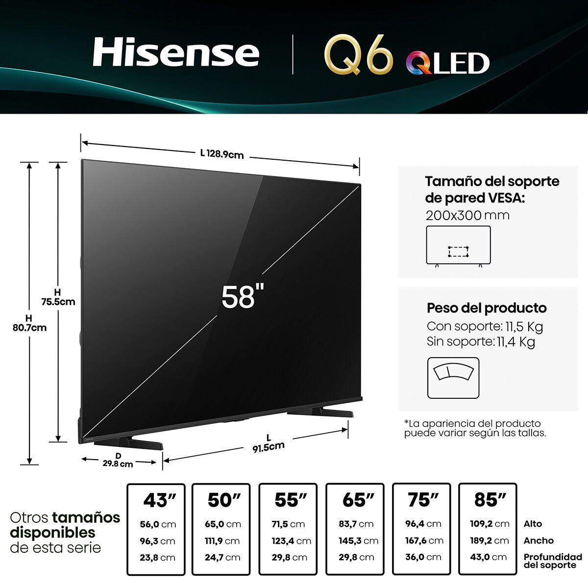 Smart TV Hisense 58Q6QV 58” QLED 4K UHD-1
