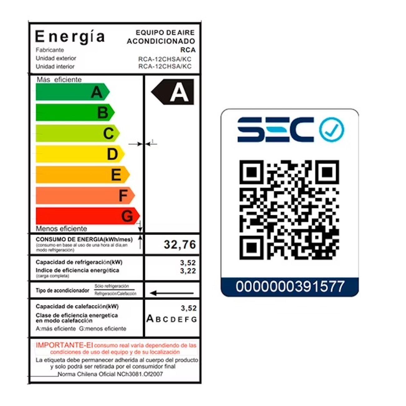 Aire Acondicionado RCA 12CHSA KC 12000 BTU Frío Calor Split-6
