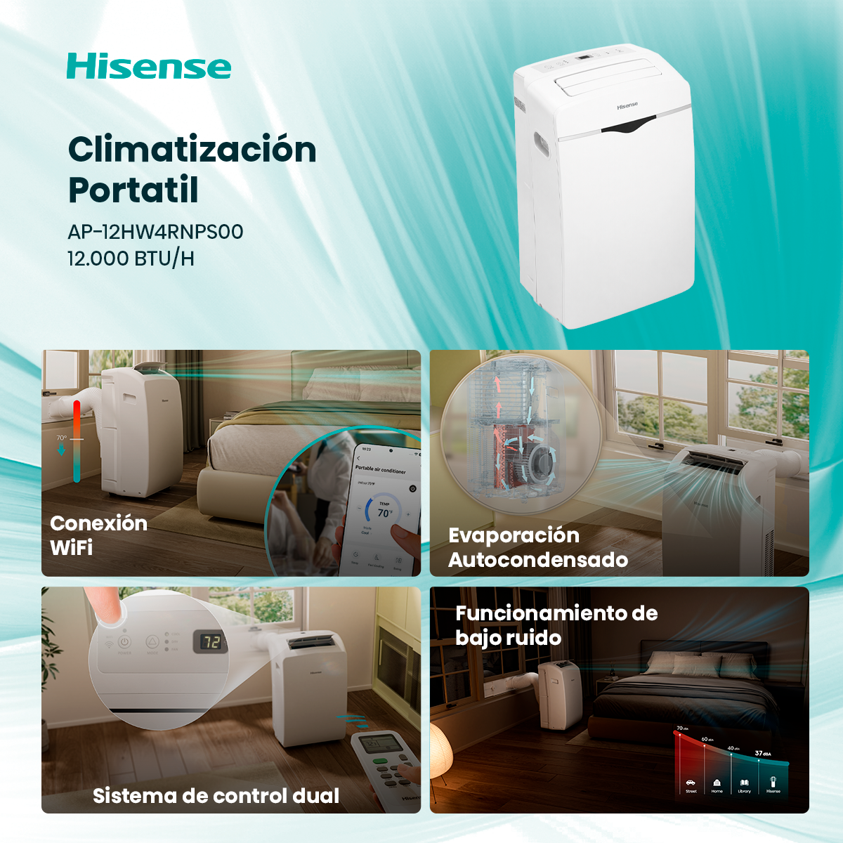 Aire Acondicionado Portátil Hisense 12HW4RNPS01-B Frío Calor-2