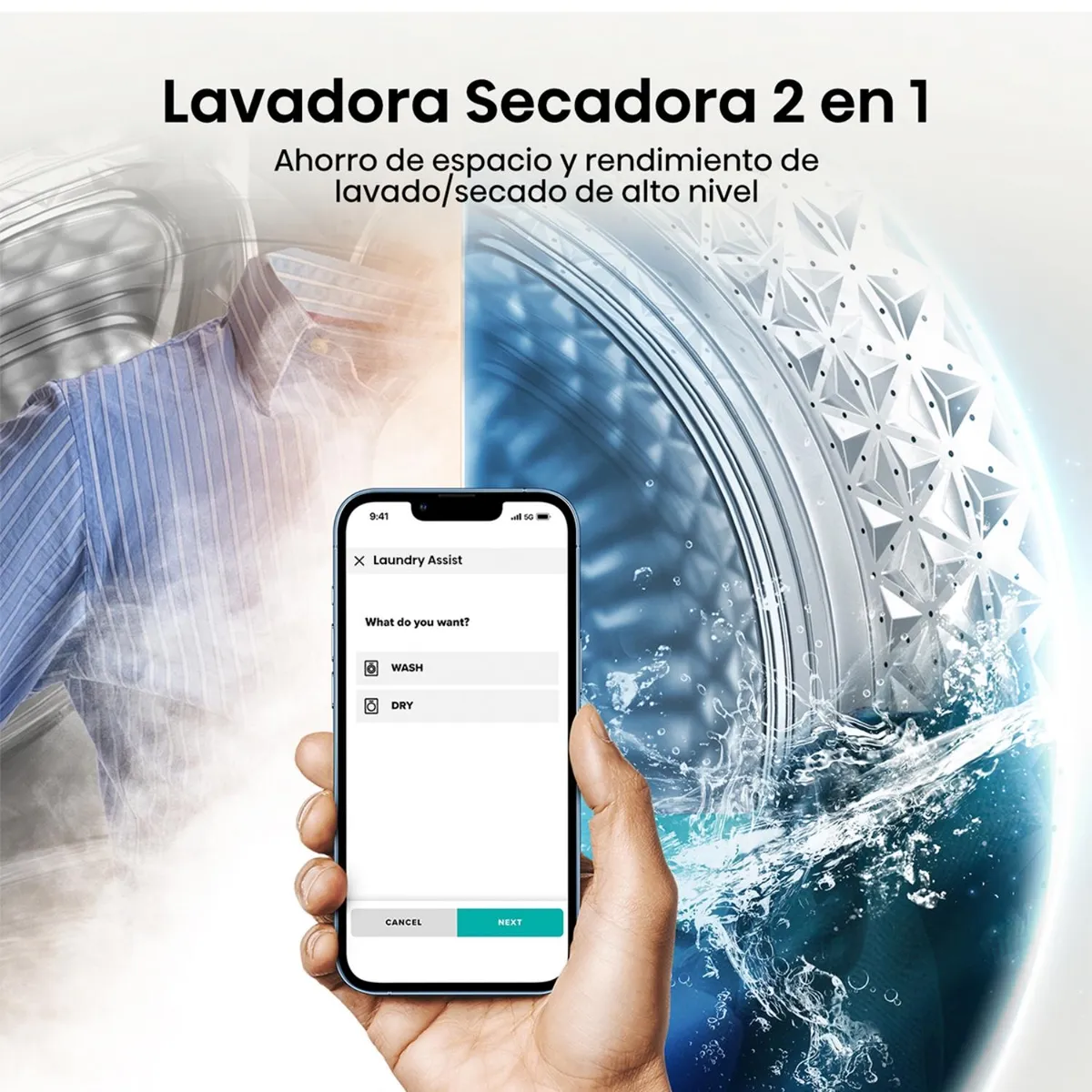 Lavadora Secadora Hisense WD3S1443BT 14kg/9kg Negro frontal-3