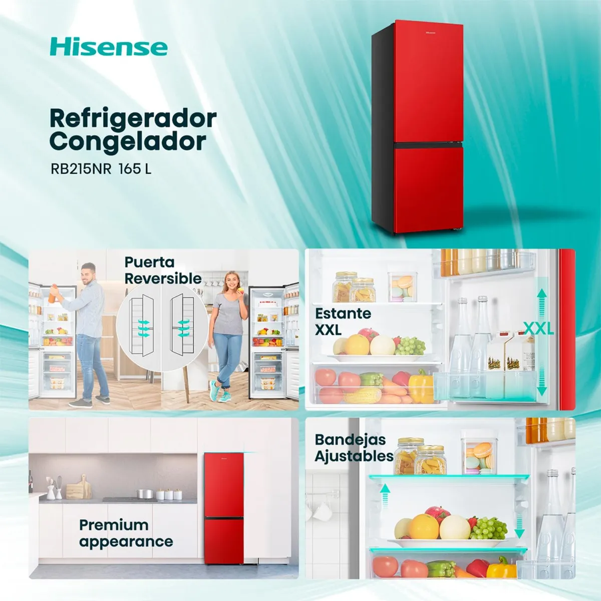 Refrigerador Bottom Freezer Hisense RB215NR 165 L Rojo-2