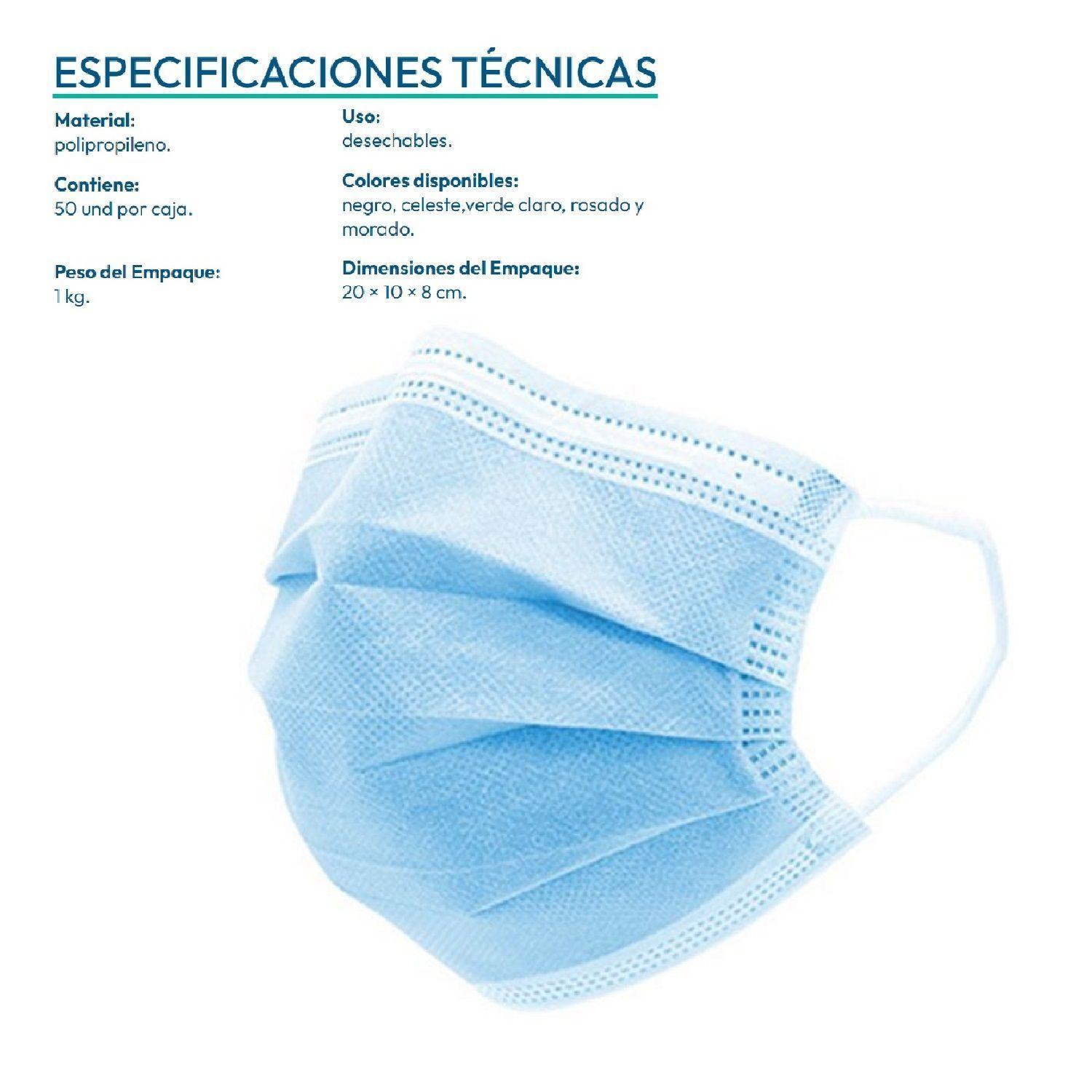 Caja 50 mascarillas Faciales 3 Pliegues Azul-1