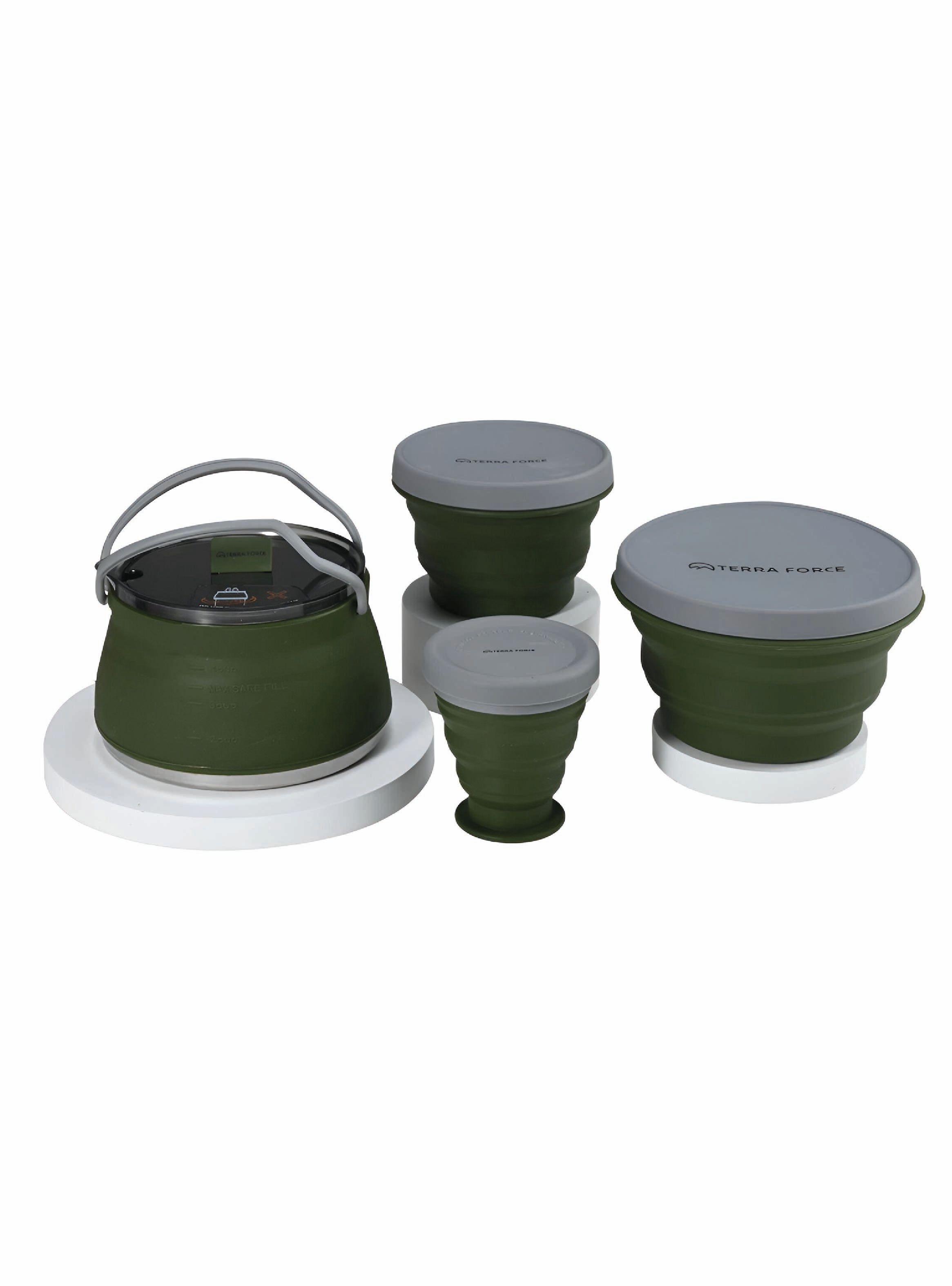 Set Tetera y Potes Silicona Plegable Camping Militar-3