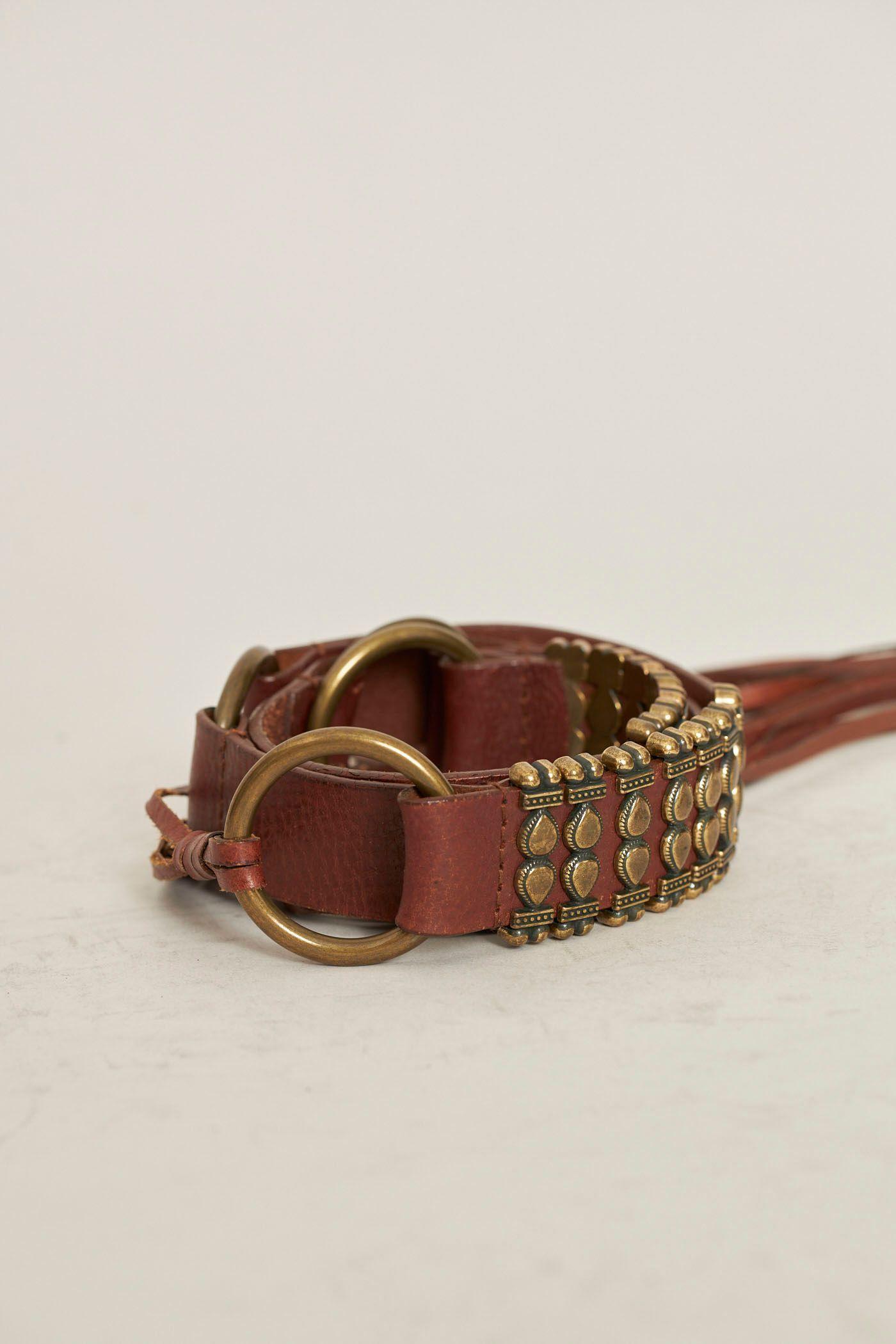 Cinturon vintage reciclado camel nostalgic talla L  -0