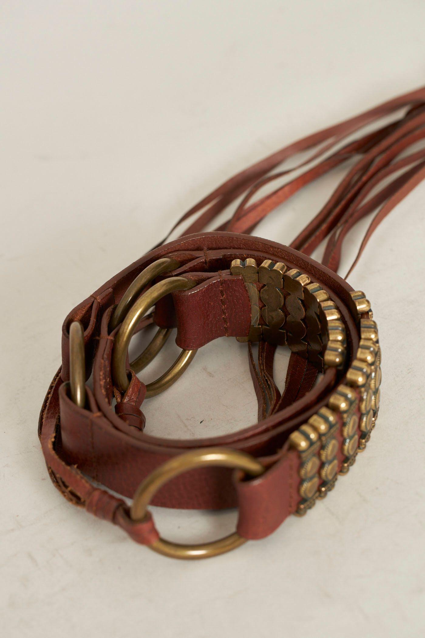 Cinturon vintage reciclado camel nostalgic talla L  -3