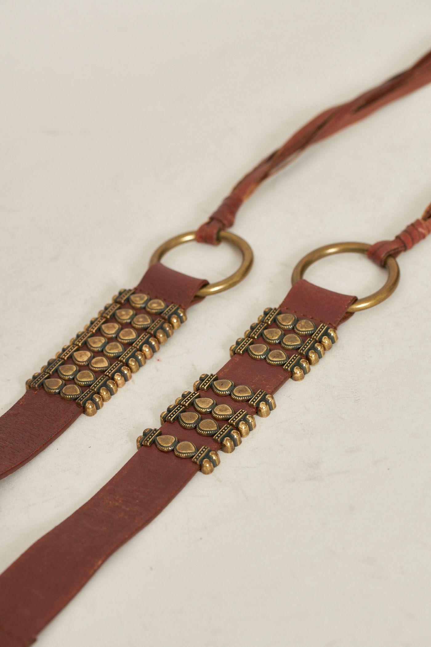 Cinturon vintage reciclado camel nostalgic talla L  -4