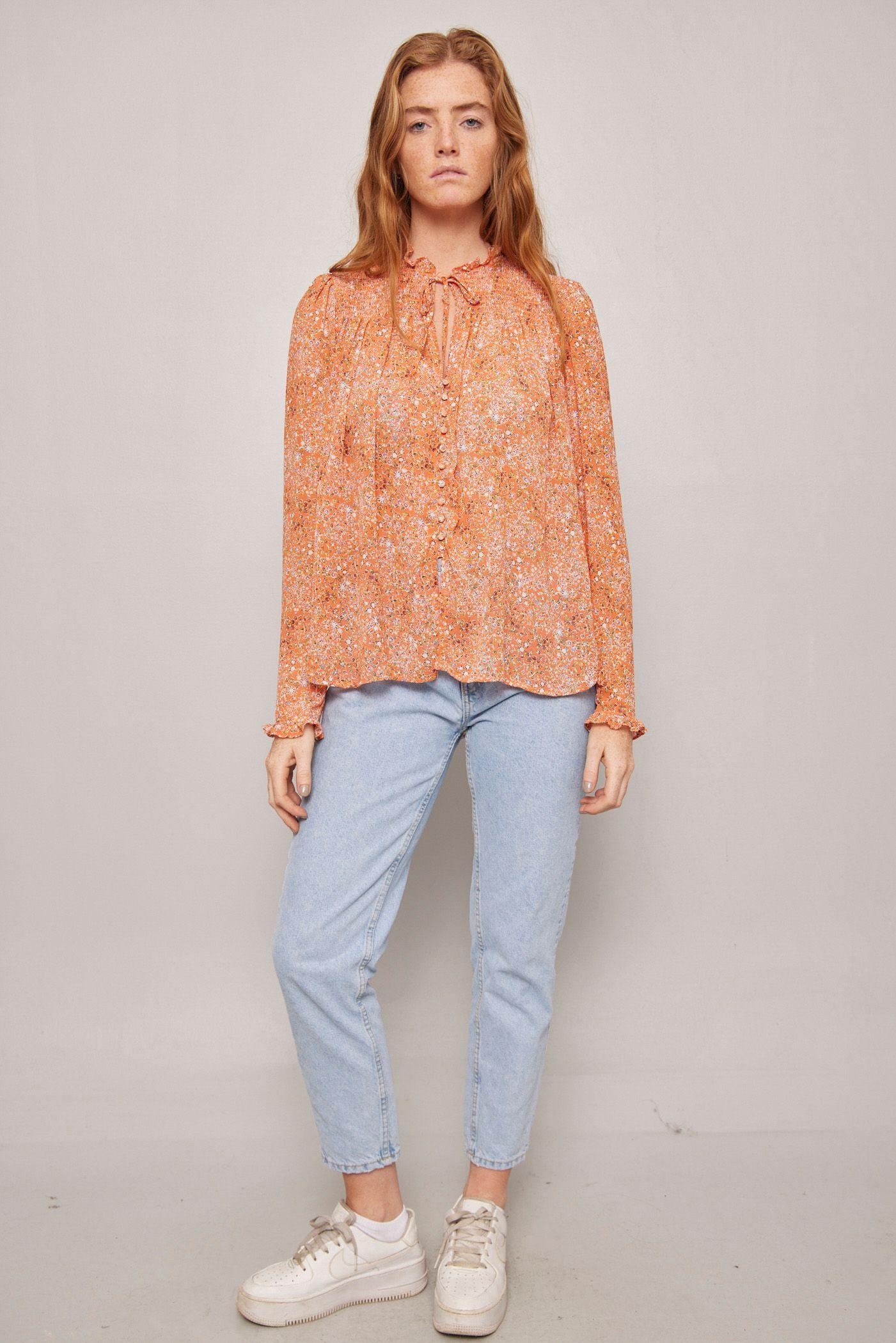Blusa casual  naranja free people talla L-3