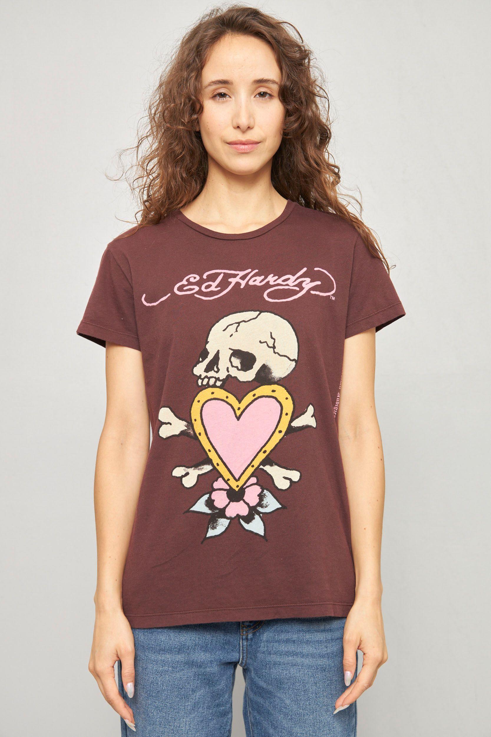 Polera casual  café ed hardy talla L-0