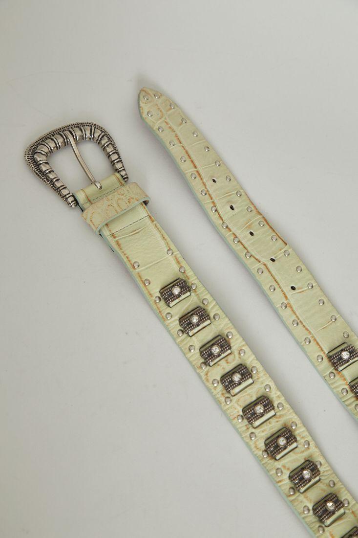 Cinturon vintage reciclado verde berge talla S  -0