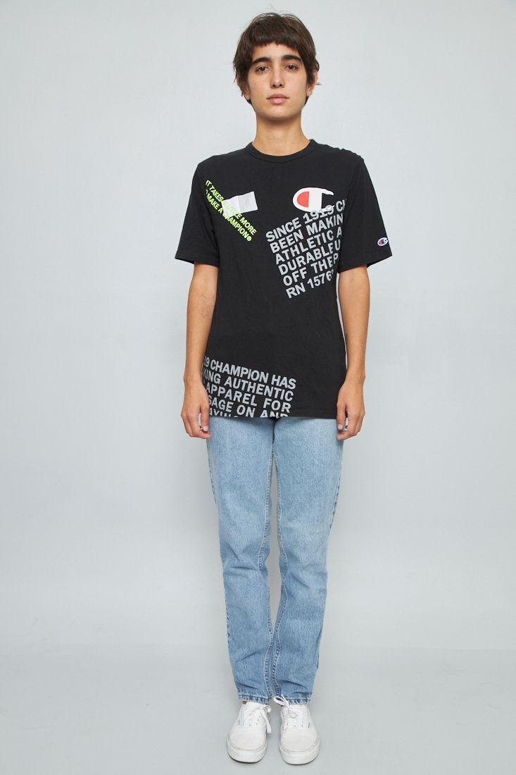 Polera manga corta reciclado negro champion talla M -3