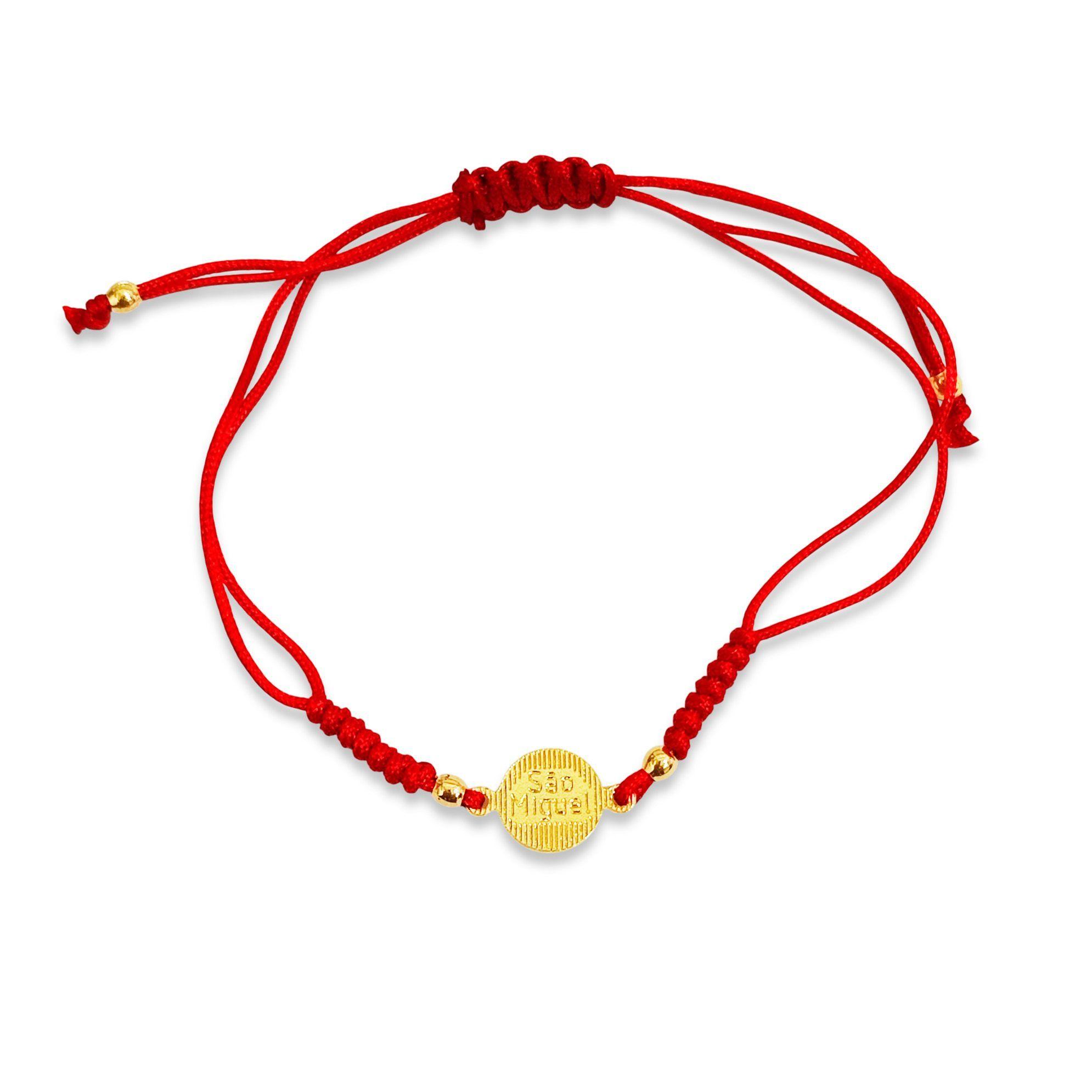 Pulsera Medalla San Miguel Arcángel Enchapado Oro 18K Cordón Rojo  -2