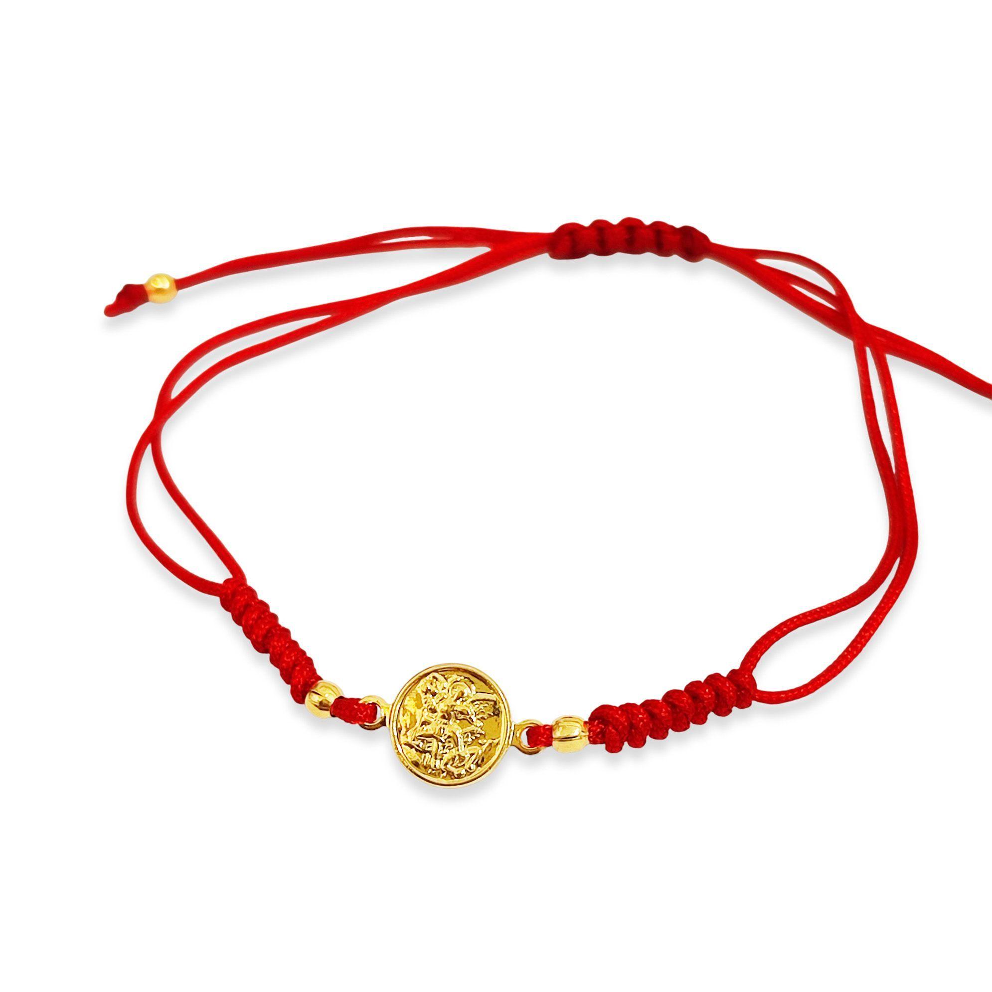 Pulsera Medalla San Miguel Arcángel Enchapado Oro 18K Cordón Rojo  -3