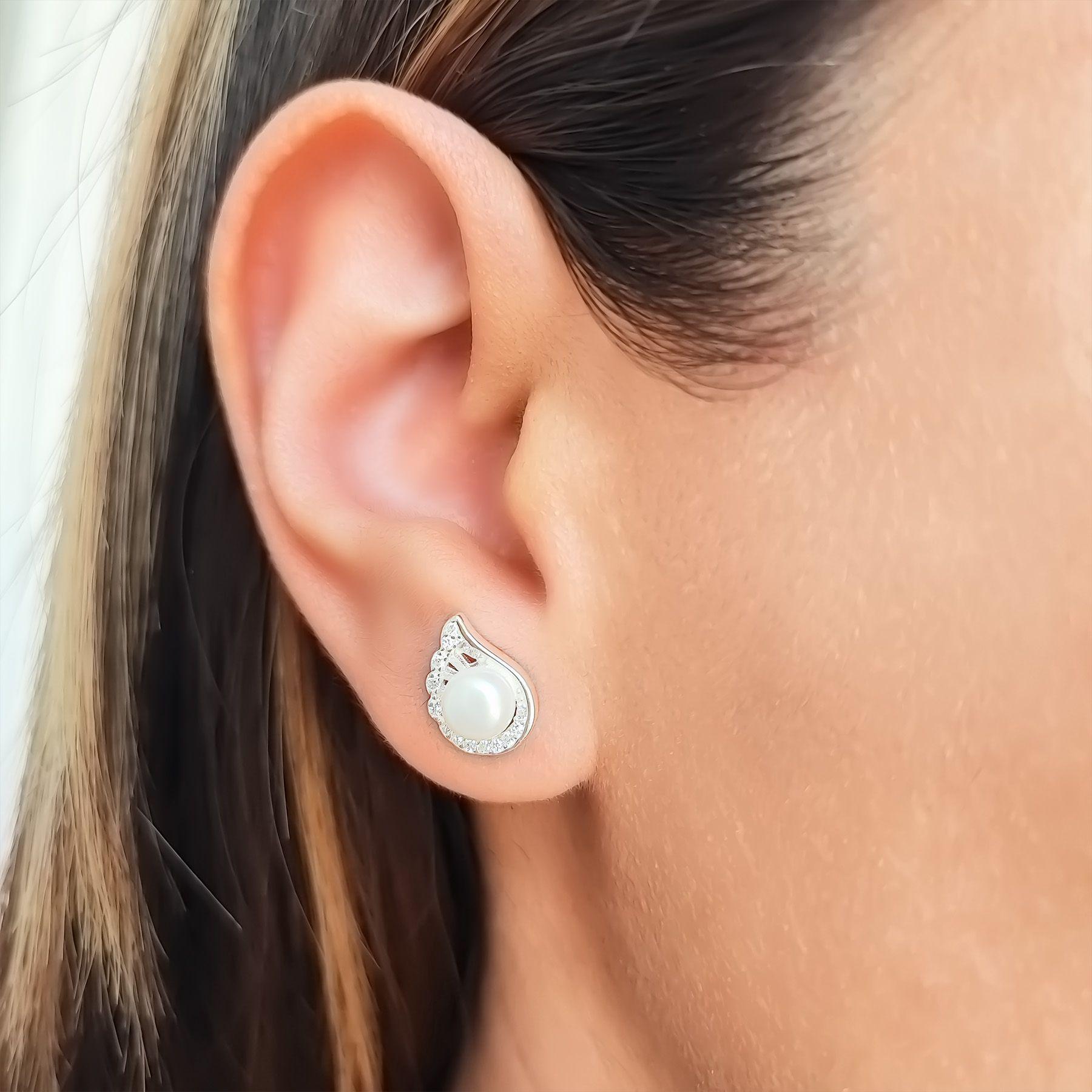 Aros Perla De Río Circón Ala Plata Fina 925-4