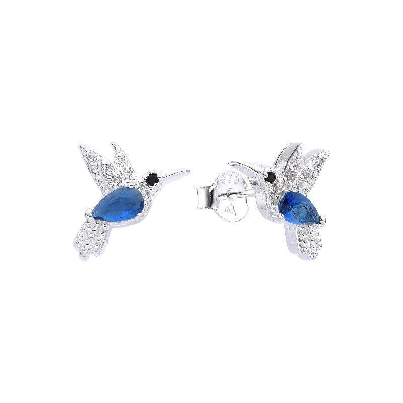 Aros Colibrí Circón Azul Plata Fina 925-2