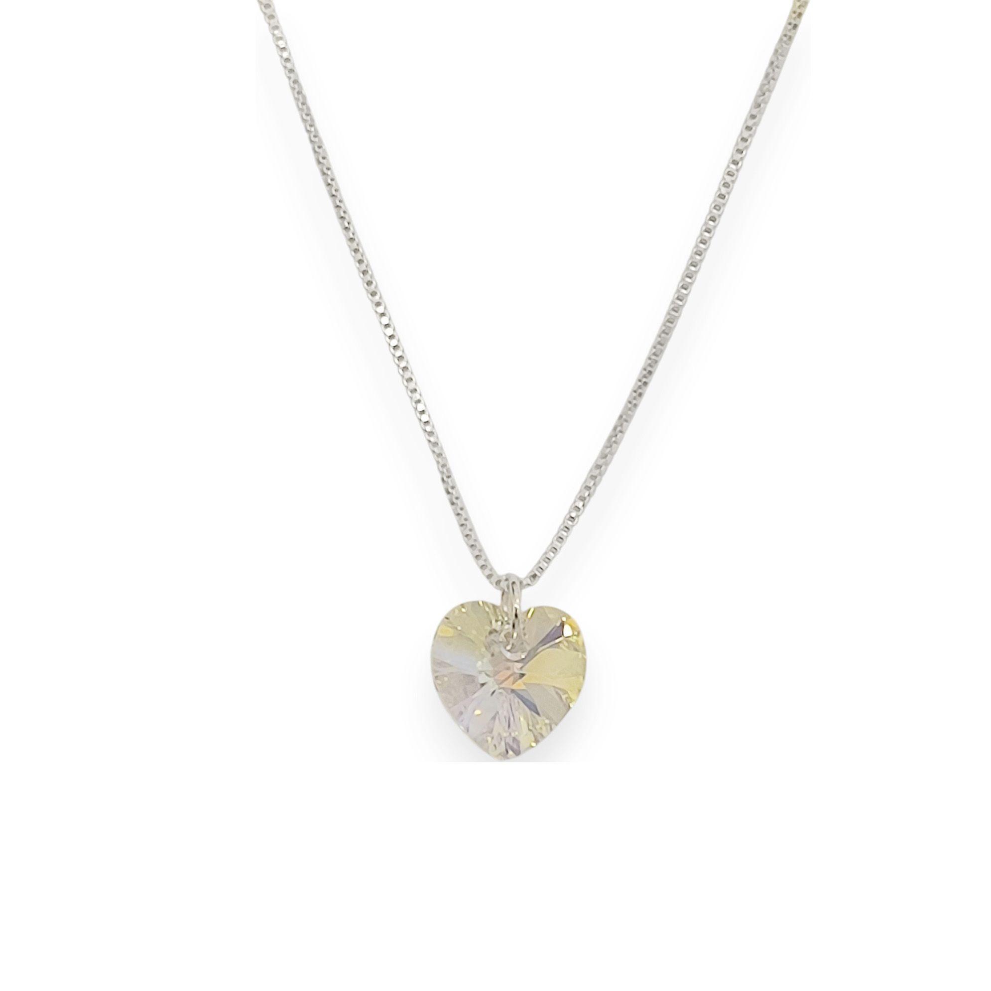 Collar Corazón Cristal austriaco Aurore Boreale 45cm Plata Fina 925-2