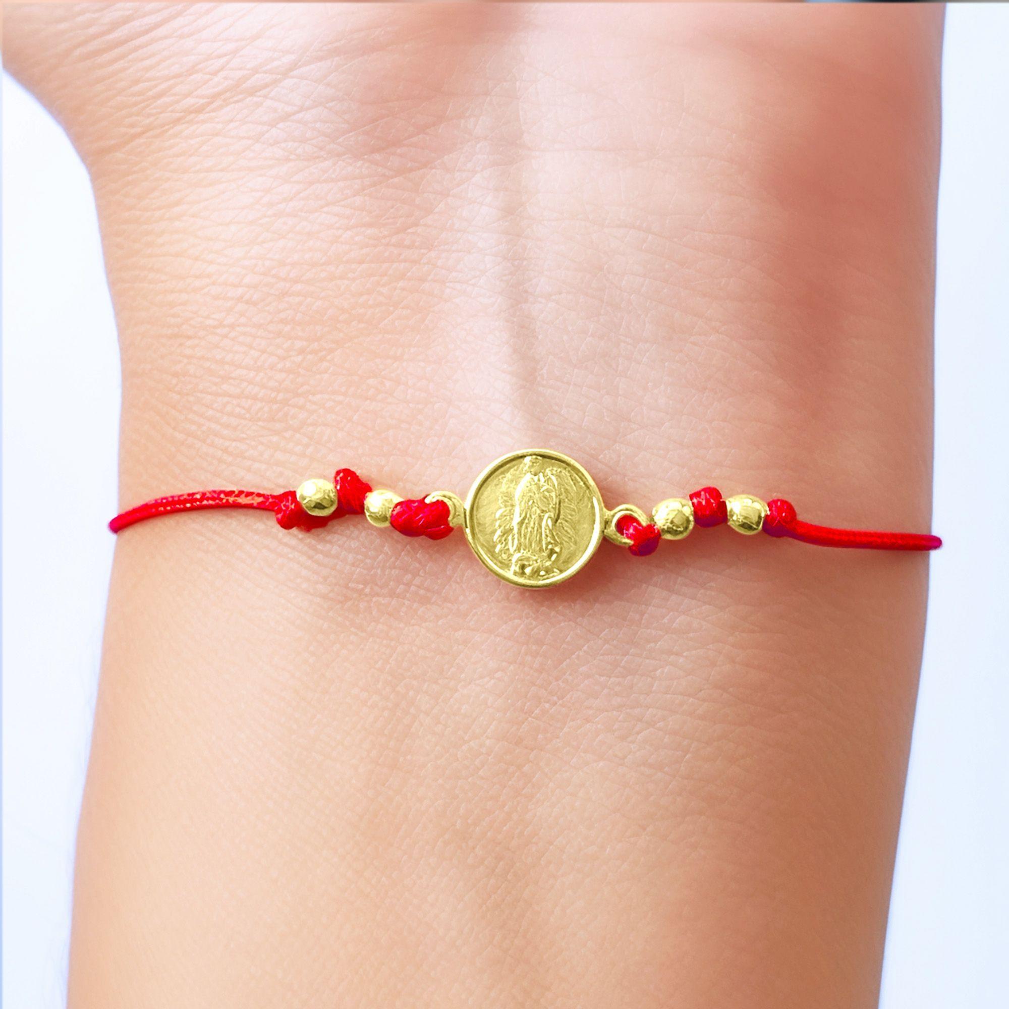Pulsera Virgen Guadalupe Cordón Rojo  Enchapado Oro 18K-2