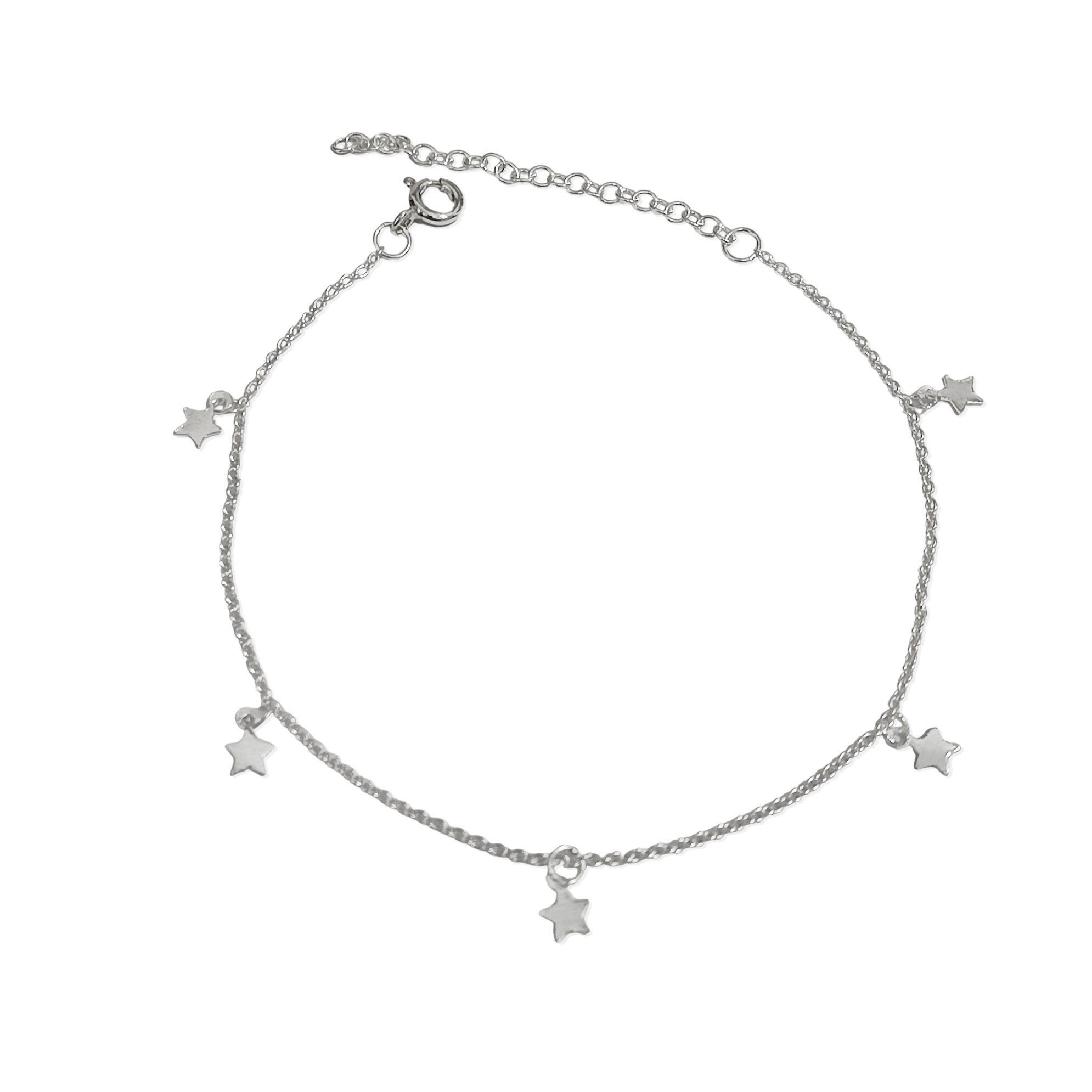 Tobillera Estrellas Mini Eslabon Plata Fina 925-2