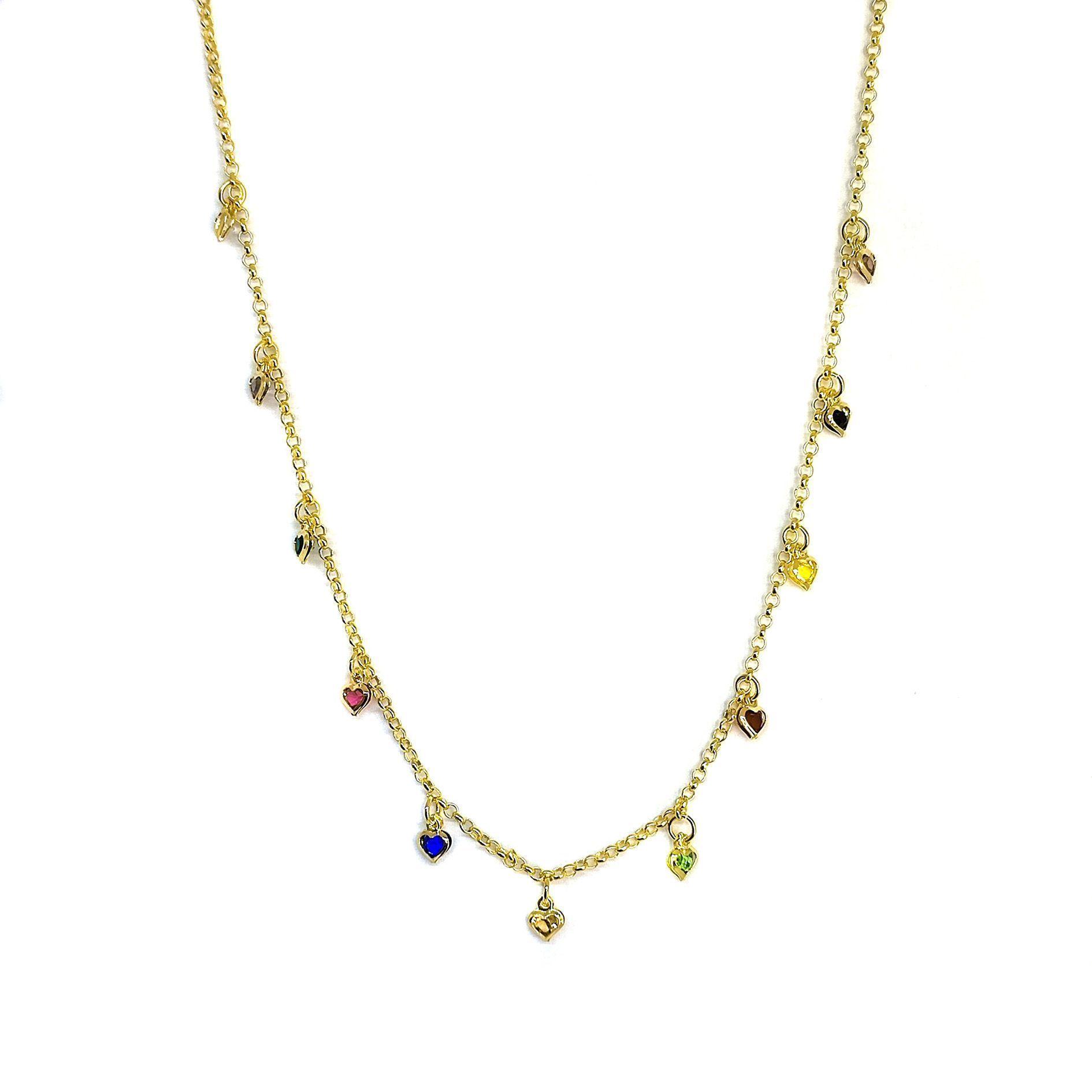 Collar Corazones Colores Enchapado Oro 18K-0