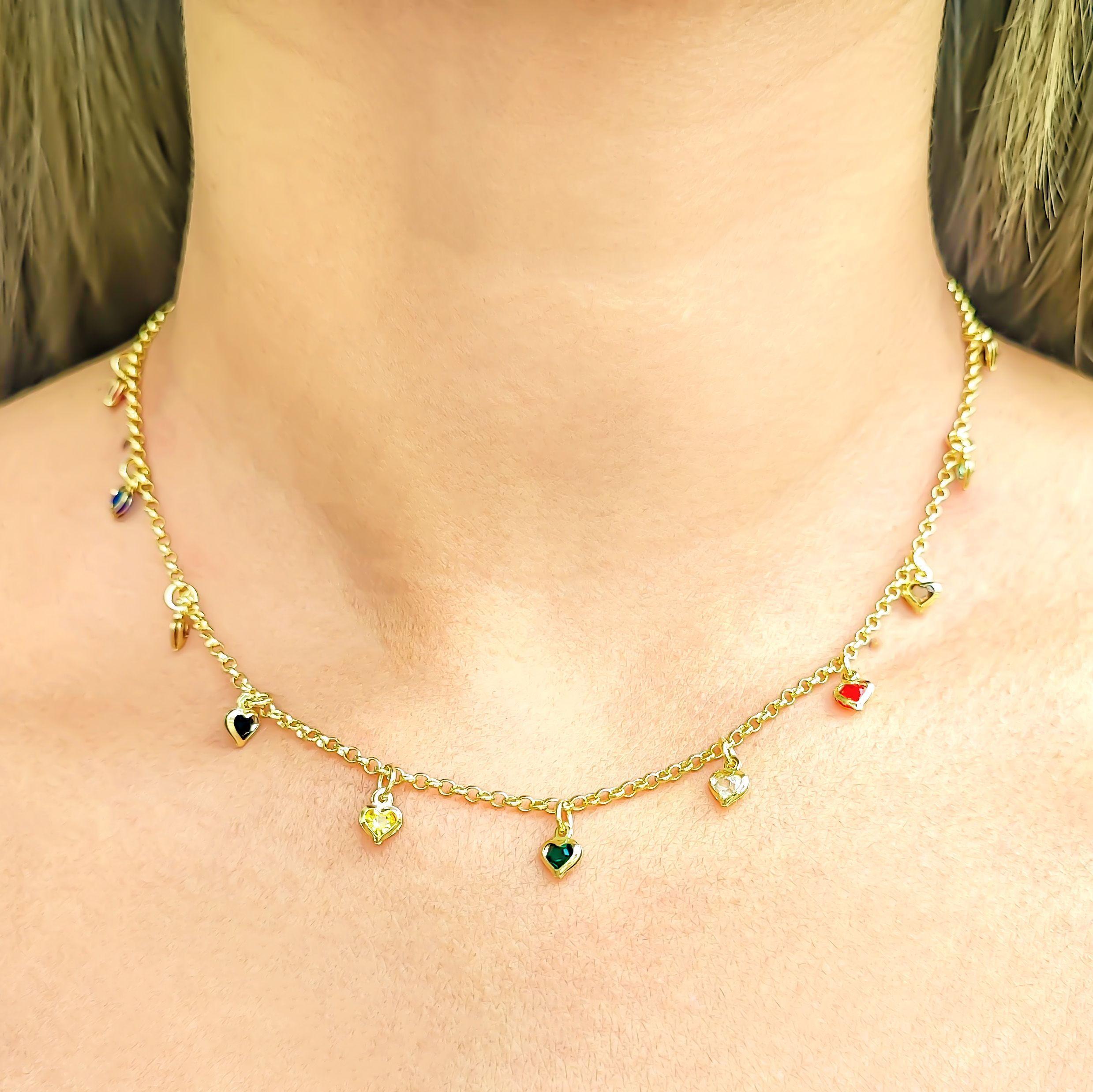 Collar Corazones Colores Enchapado Oro 18K-1