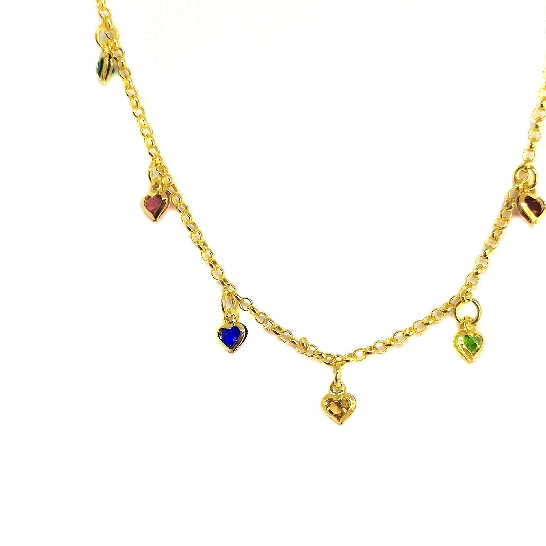 Collar Corazones Colores Enchapado Oro 18K-2