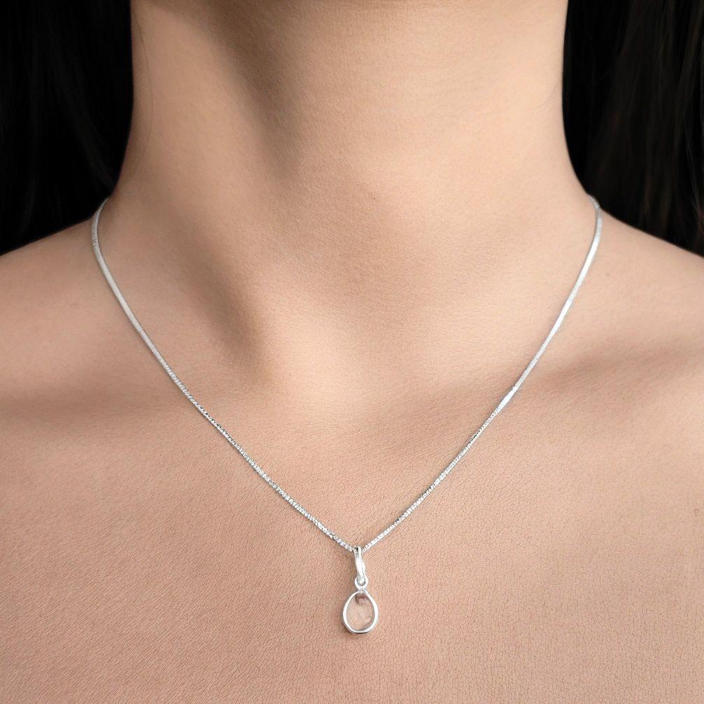 Collar Meena Gota Cuarzo Rosa Plata Fina 925-2