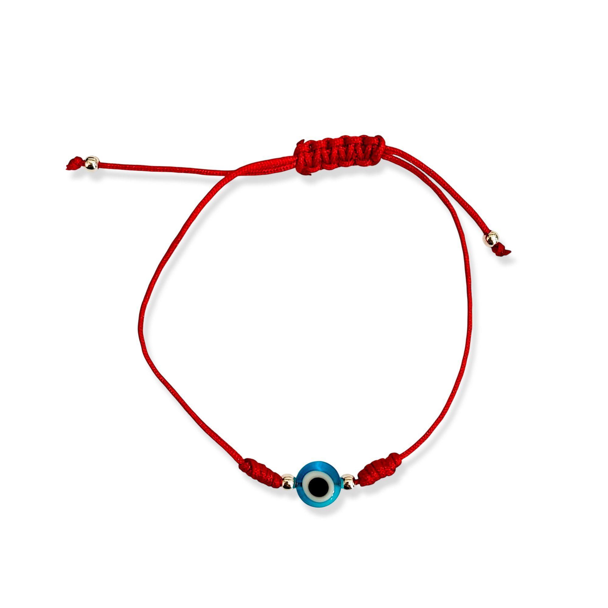Pulsera Ojo Turco Cristal Celeste Bolas Plata Fina 925 Cordón Rojo-2