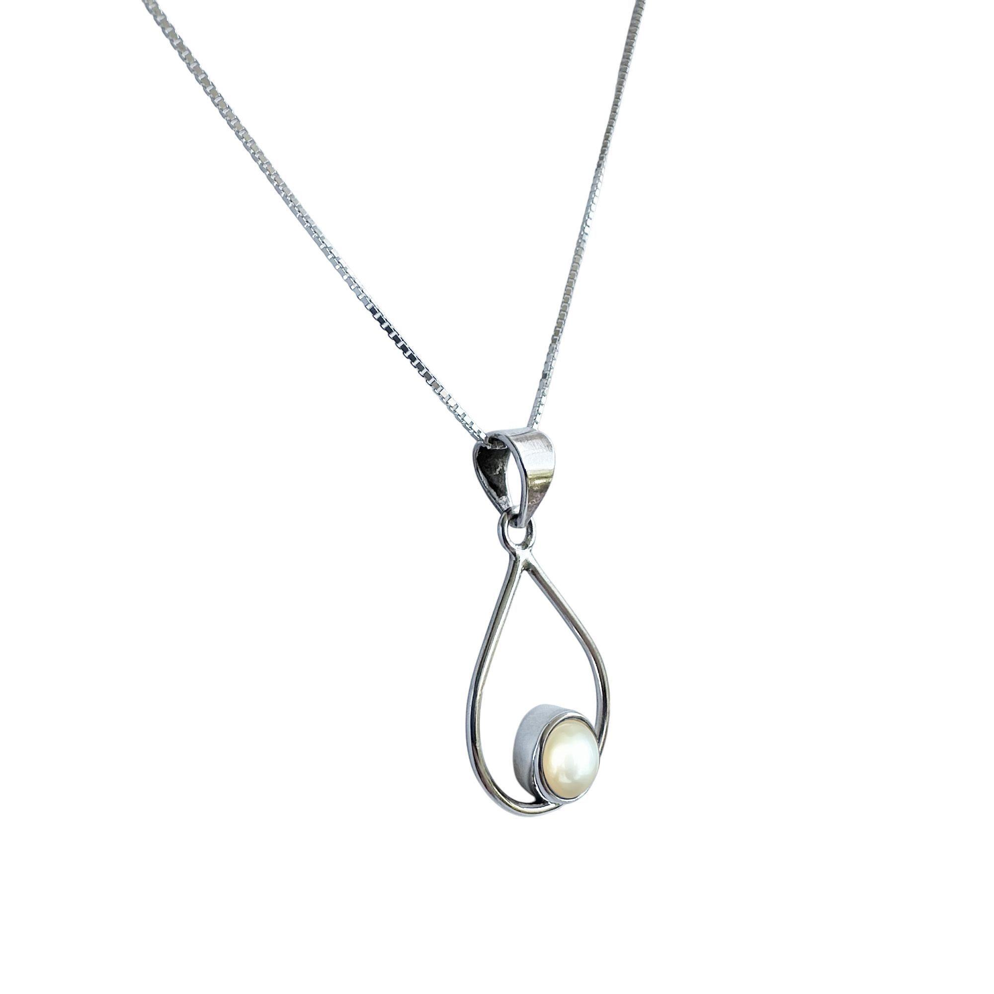 Collar Gota Calada Perla De Río Plata Fina 925-3