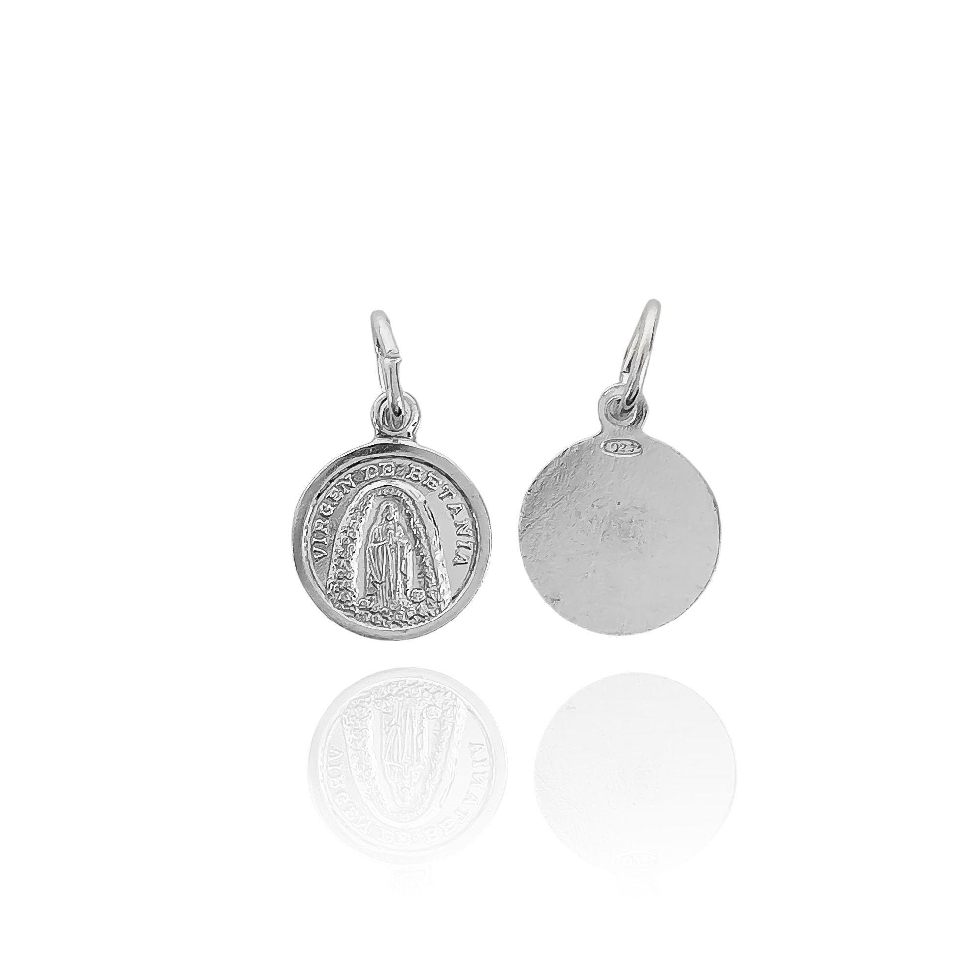 Colgante Medalla Virgen De Betania 10mm Plata Fina 925-3