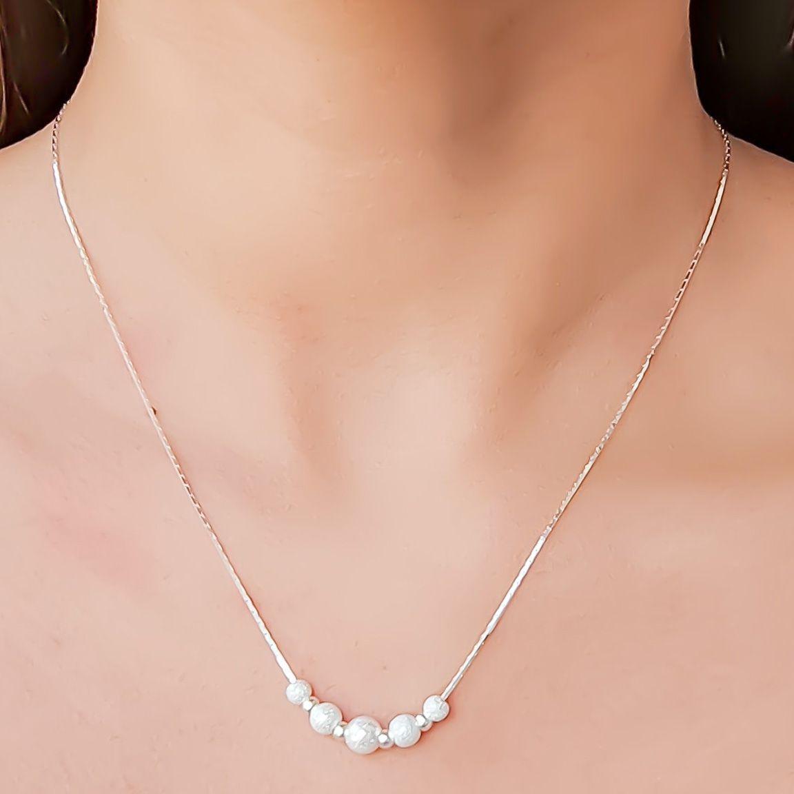 Collar Bolas Satinadas Plata Fina 925-1