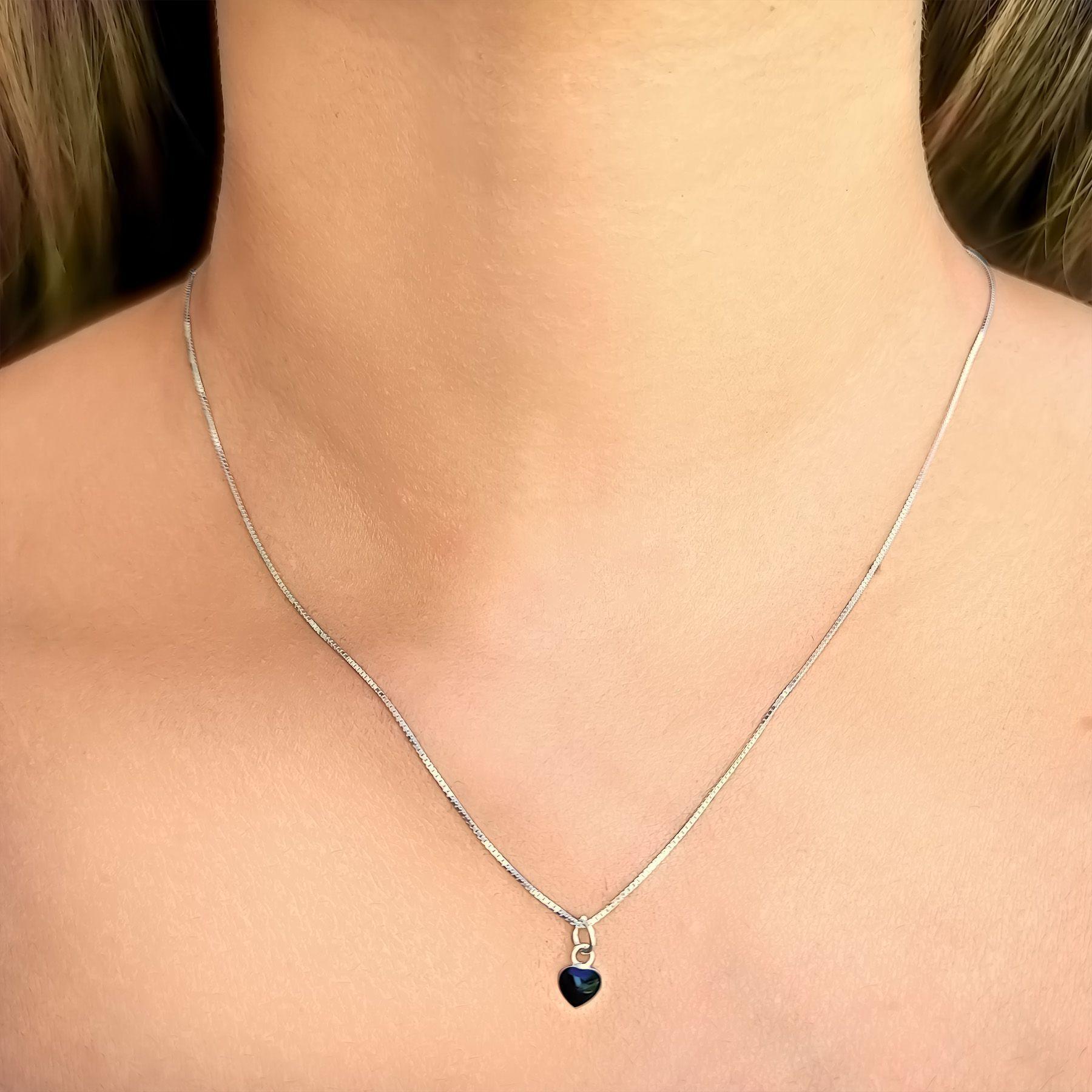 Collar Corazón Negro Mini Plata Fina 925-1