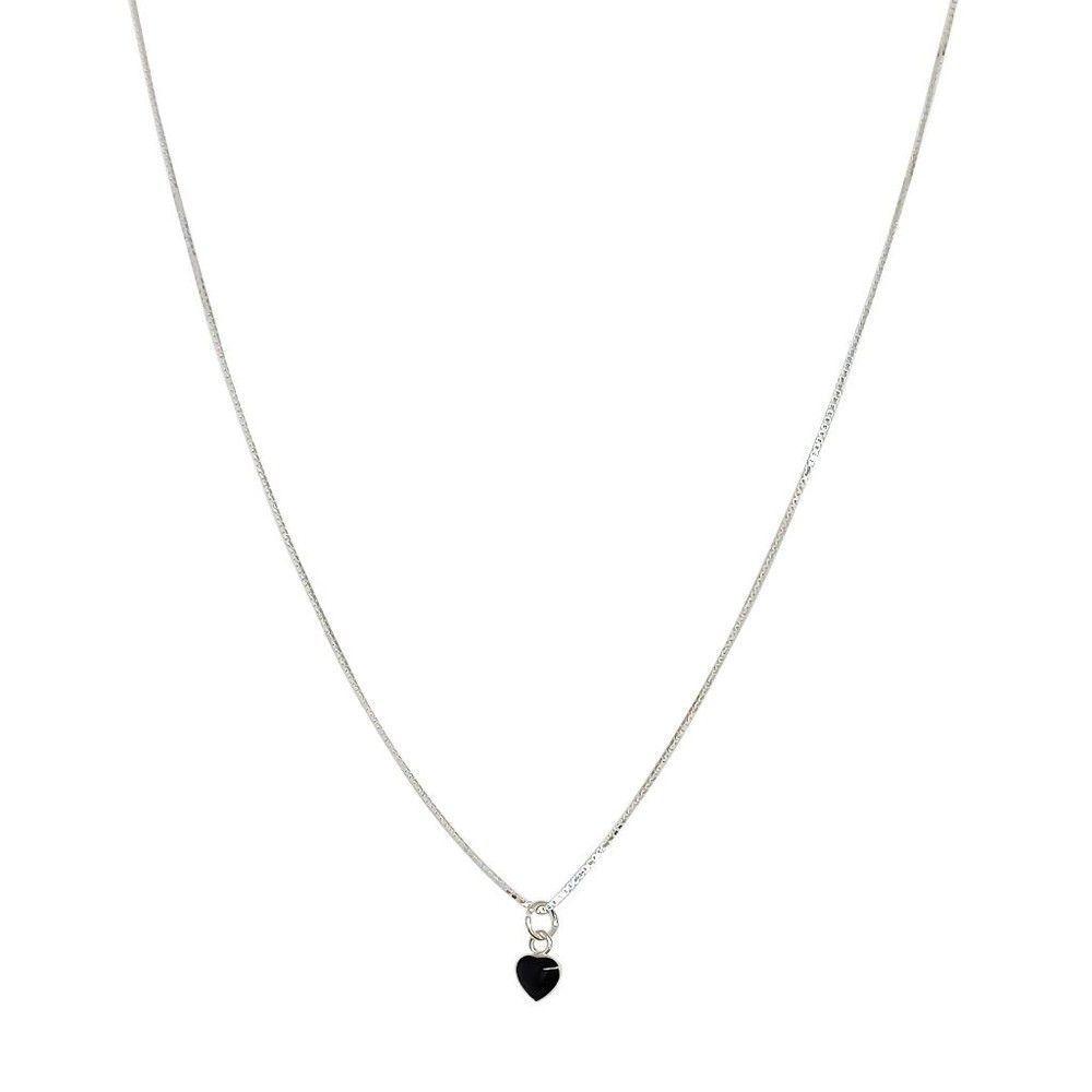Collar Corazón Negro Mini Plata Fina 925-2