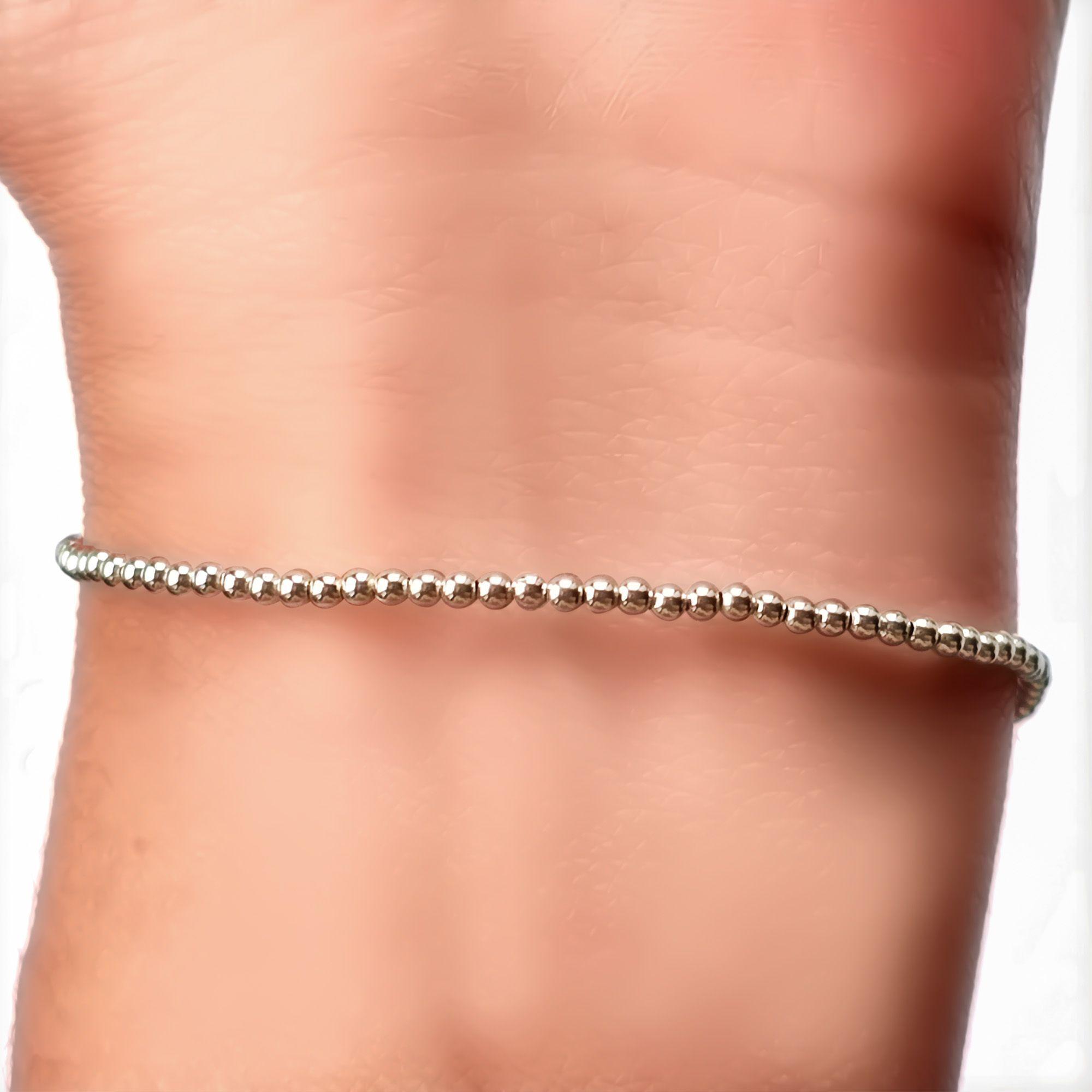 Pulsera Bolitas 2mm Plata Fina 925 Elásticada-2