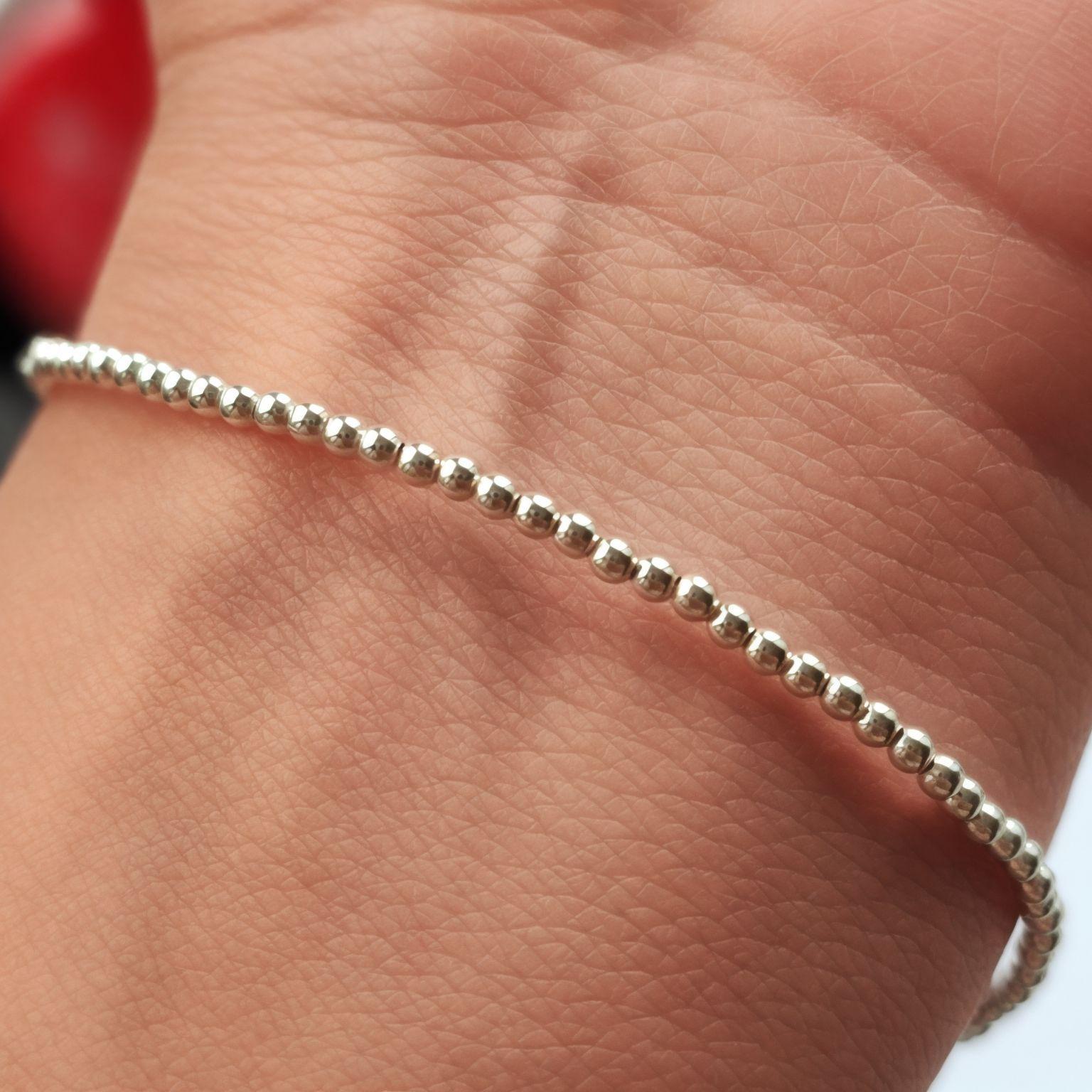 Pulsera Bolitas 2mm Plata Fina 925 Elásticada-3